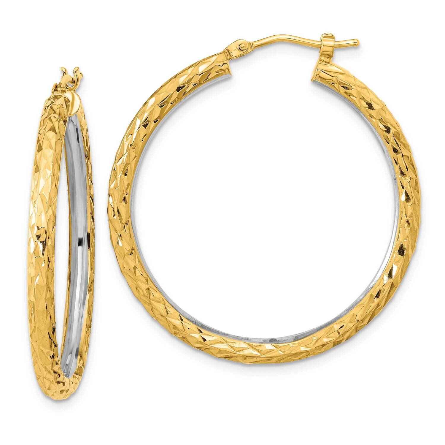 White Rhodium Polished Diamond-Cut 3mm Circle Hoop Earrings 14k Gold TF2078