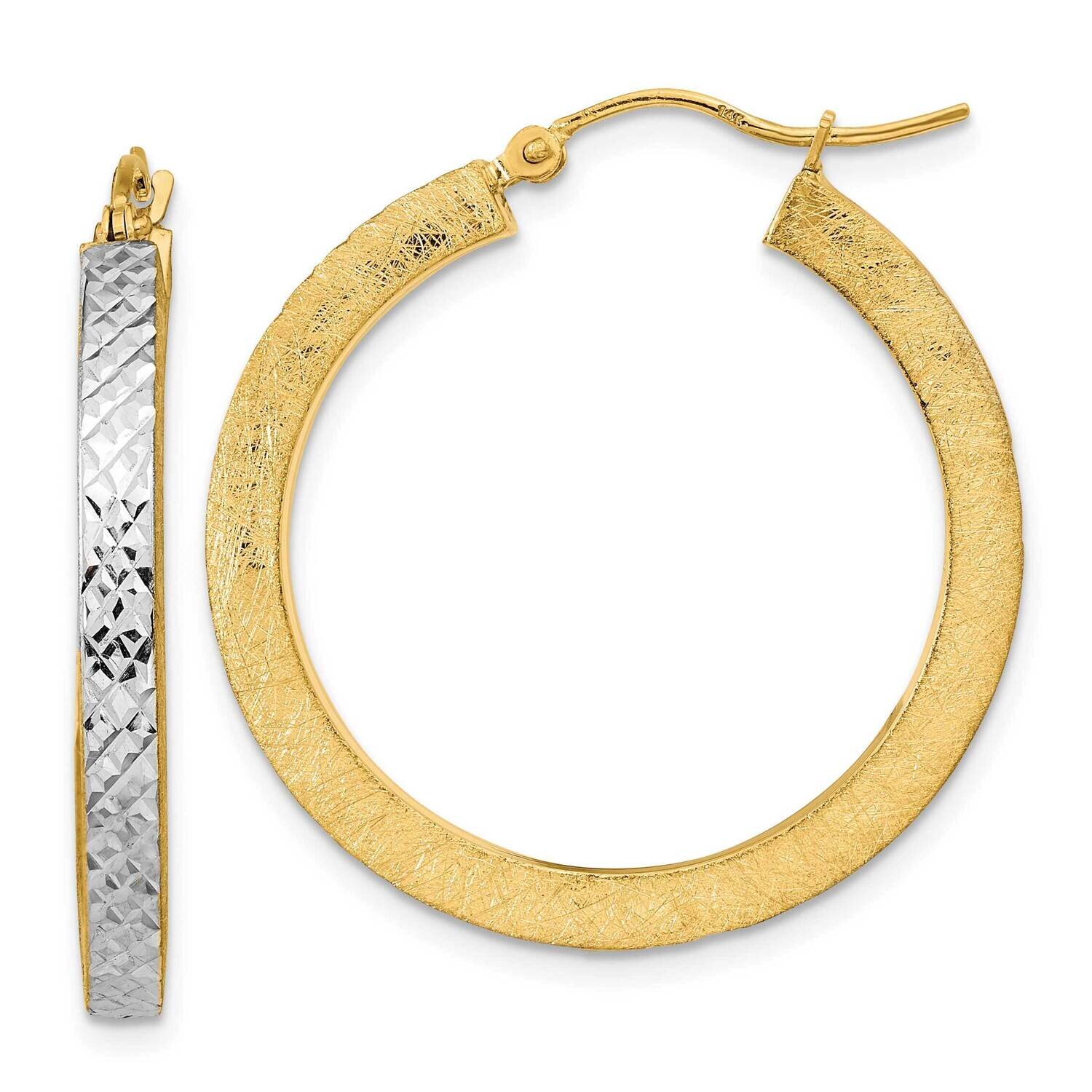 Polished Satin Diamond-Cut Hoop Earrings 14k Gold with White Rhodium TF2079YW, MPN: TF2079YW, 88395…