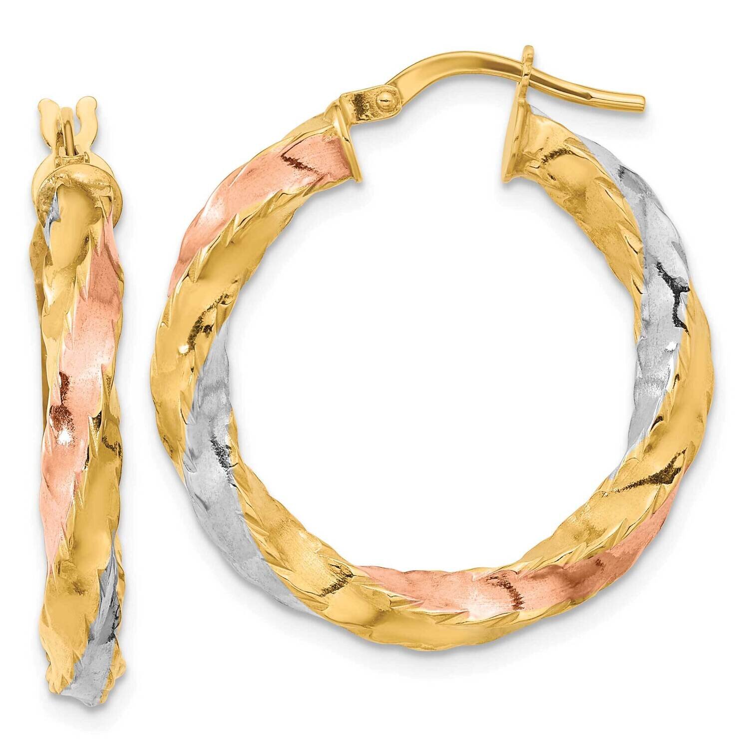 Rose &amp; White Rhodium Polished Twisted Hoop Earrings 14k Gold TF2089, MPN: TF2089, 883957988726