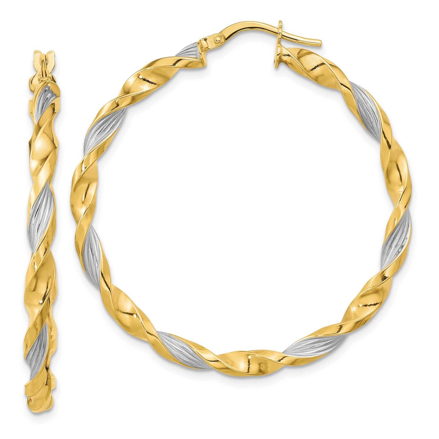 White Rhodium Textured Twist Hoop Earrings 14k Gold TF2094