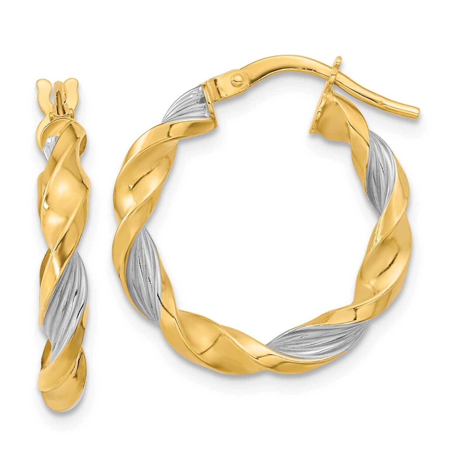 White Rhodium Polished Textured Twist Hoop Earrings 14k Gold TF2096, MPN: TF2096, 883957988917