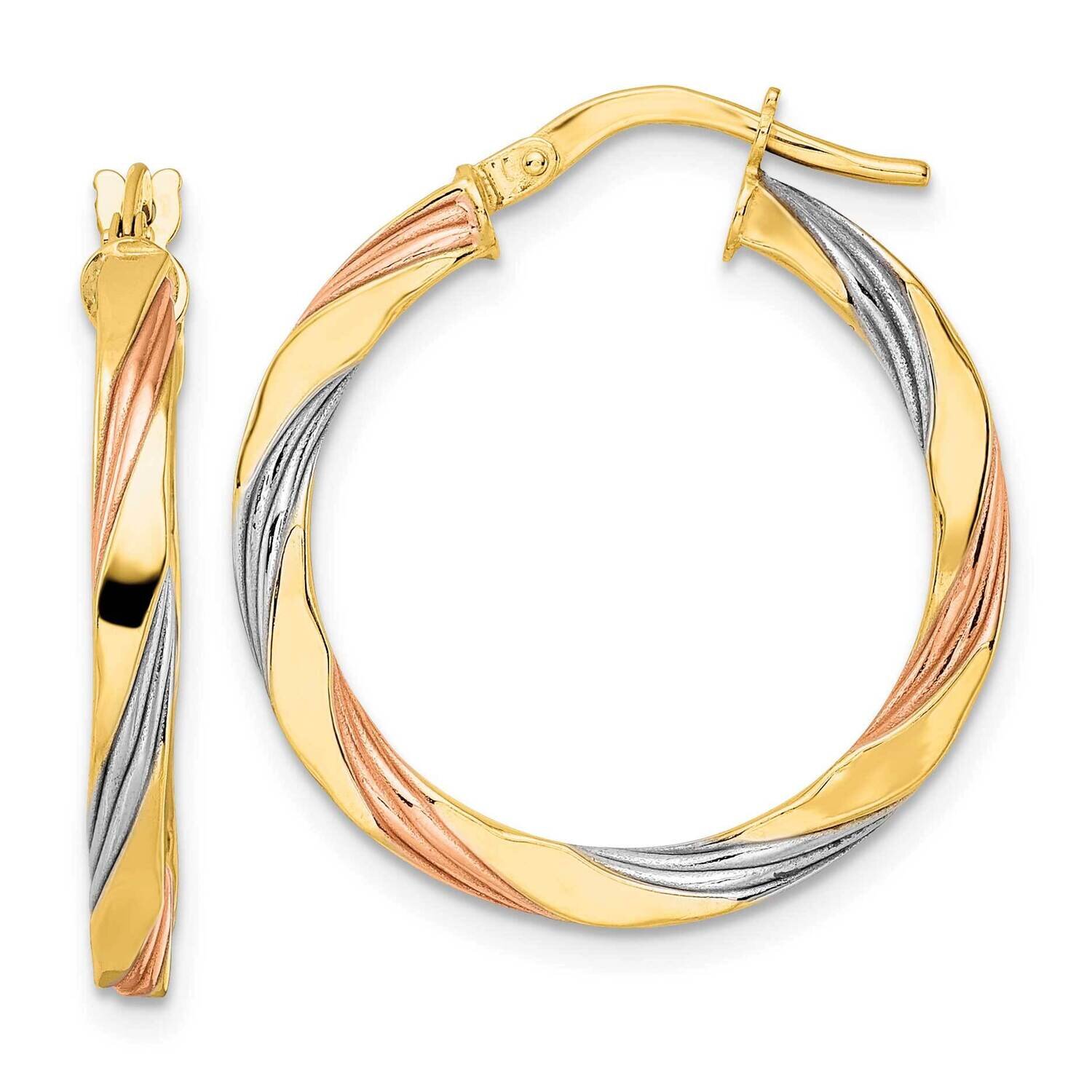 Rose &amp; White Rhodium Polished Twisted Hoop Earrings 14k Gold TF2100, MPN: TF2100, 883957989020