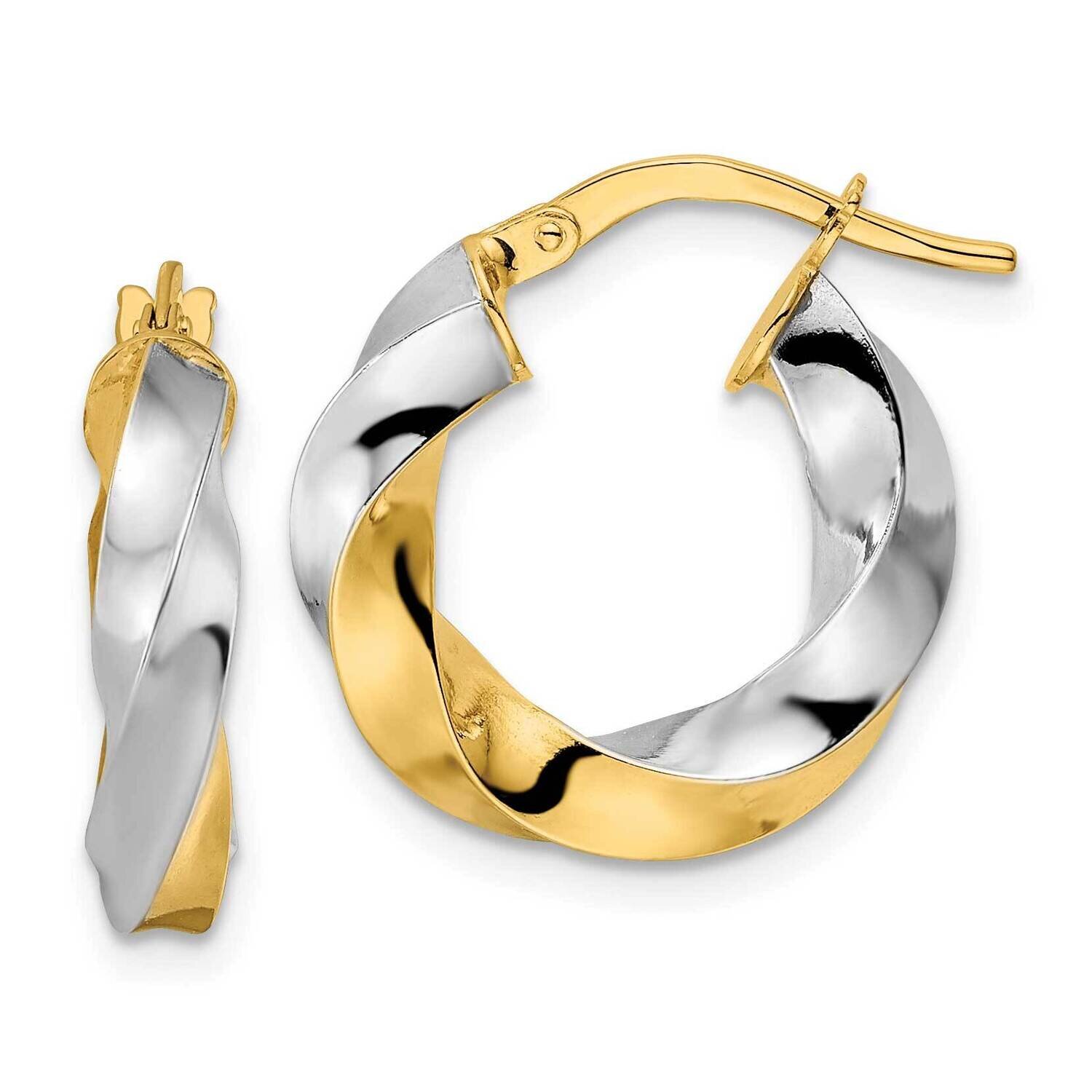 Rhodium Polished Twisted Hoop Earrings 14k Gold TF2105