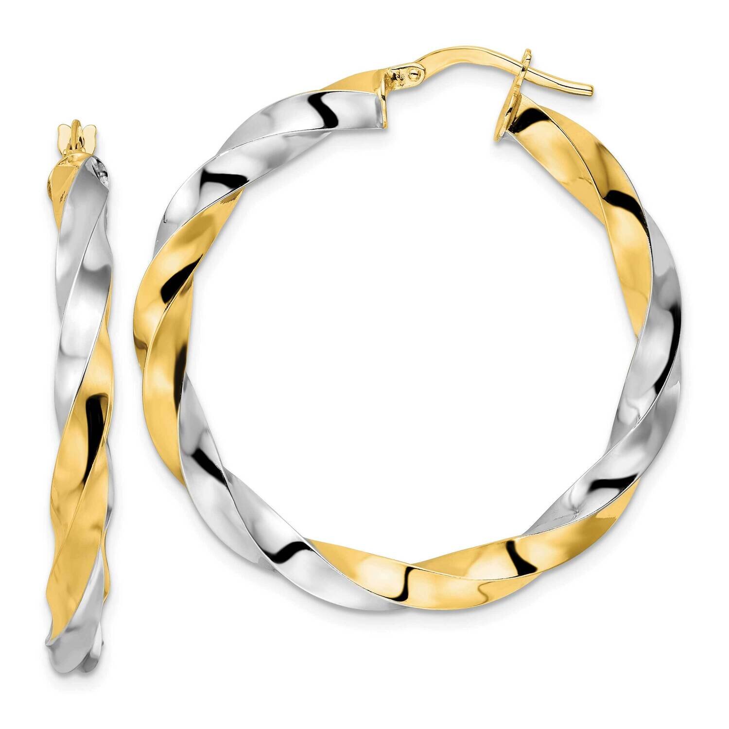 Rhodium Polished Twisted Hoop Earrings 14k Gold TF2109