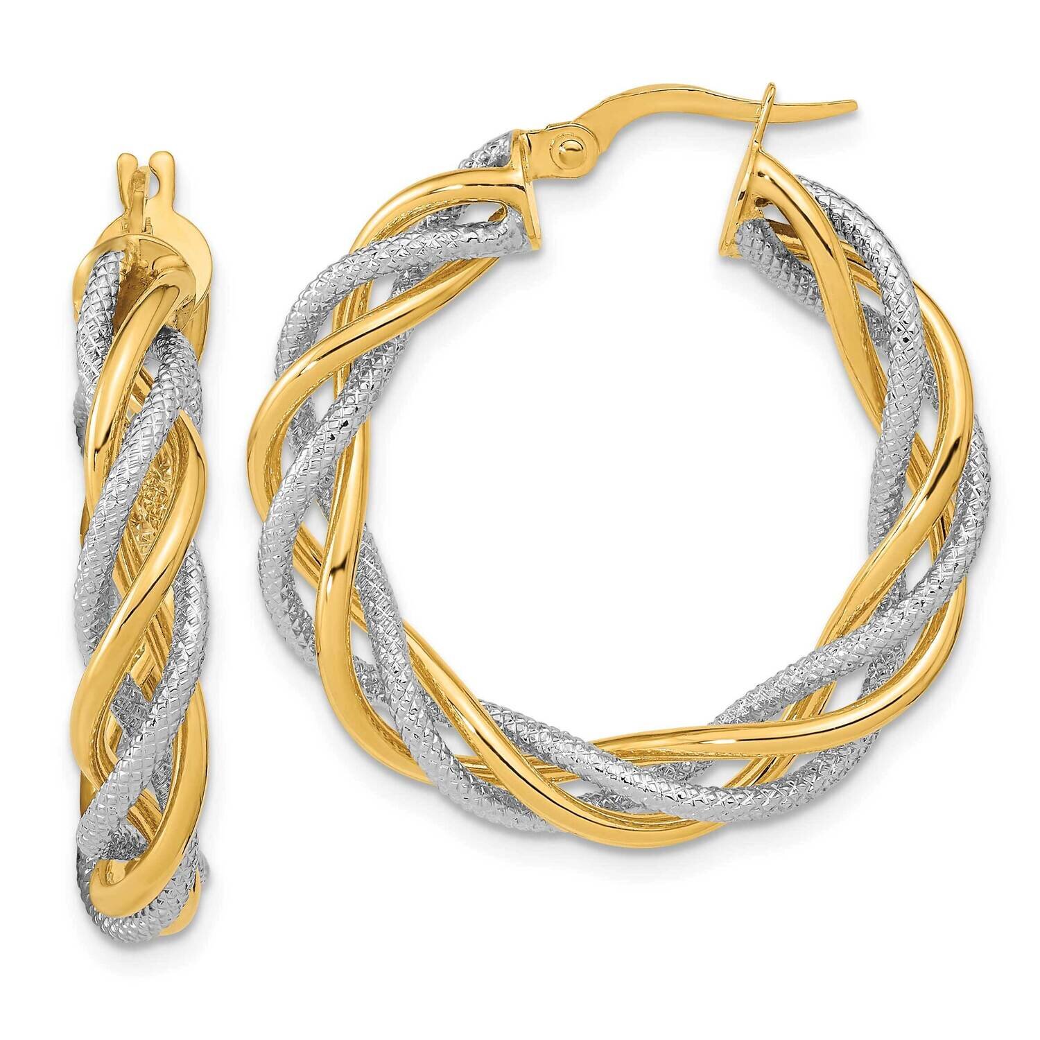 White Rhodium Polished Textured Twisted Hoop Earrings 14k Gold TF2118YW, MPN: TF2118YW, 883957990163