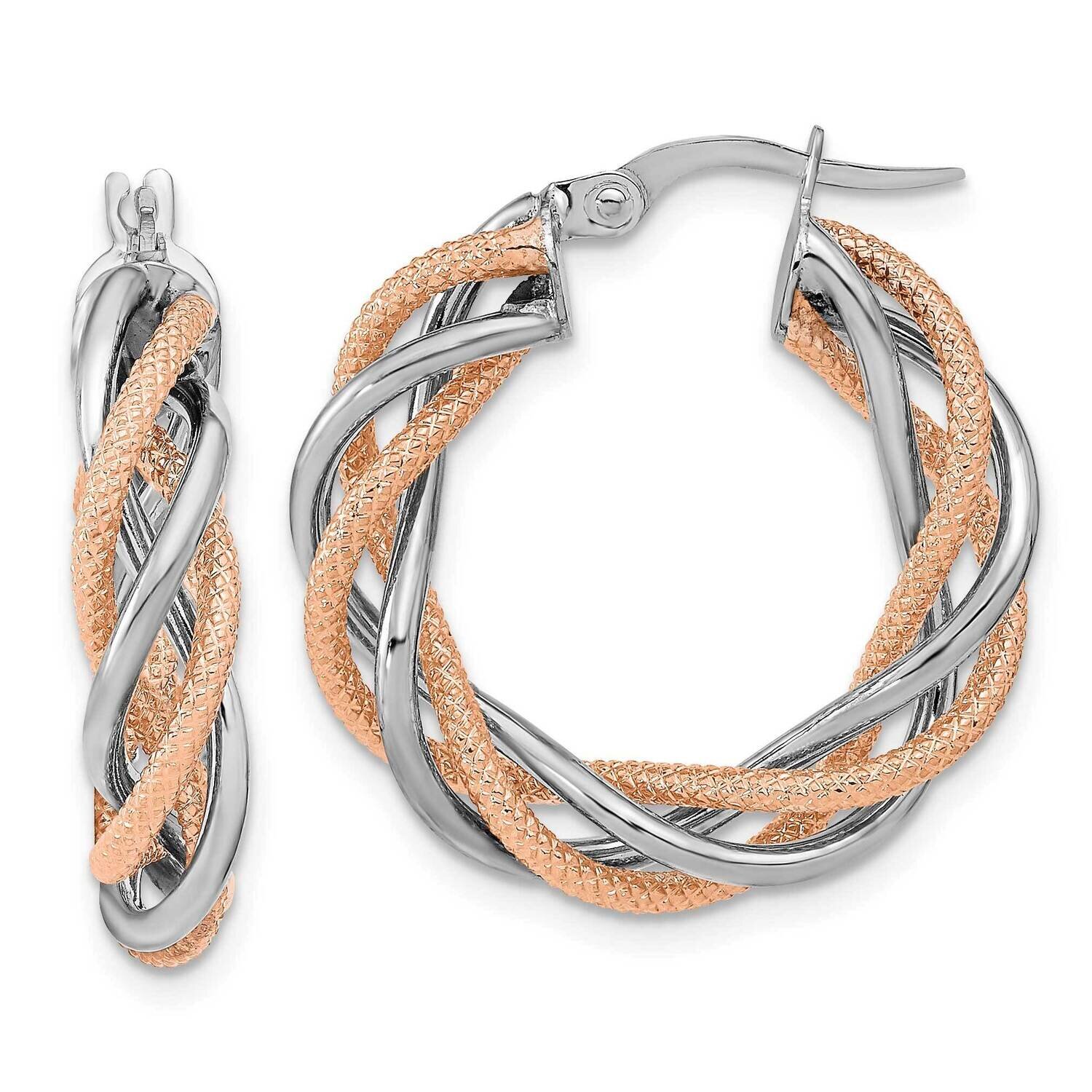 Rose Rhodium Polished and Textured Twisted Hoop Earrings 14k White Gold TF2119, MPN: TF2119, 883957…