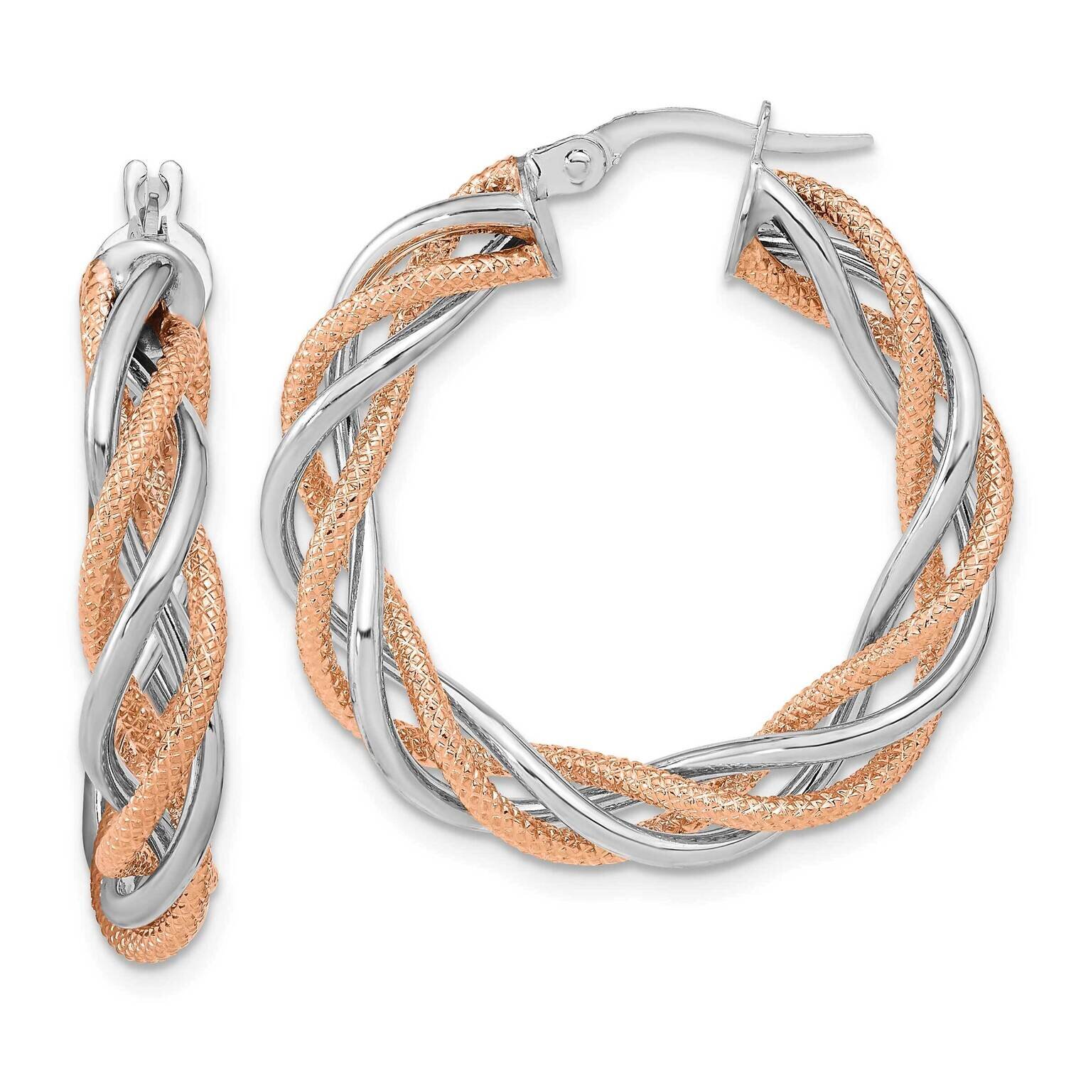 Rose Rhodium Polished and Textured Twisted Hoop Earrings 14k White Gold TF2120, MPN: TF2120, 883957…