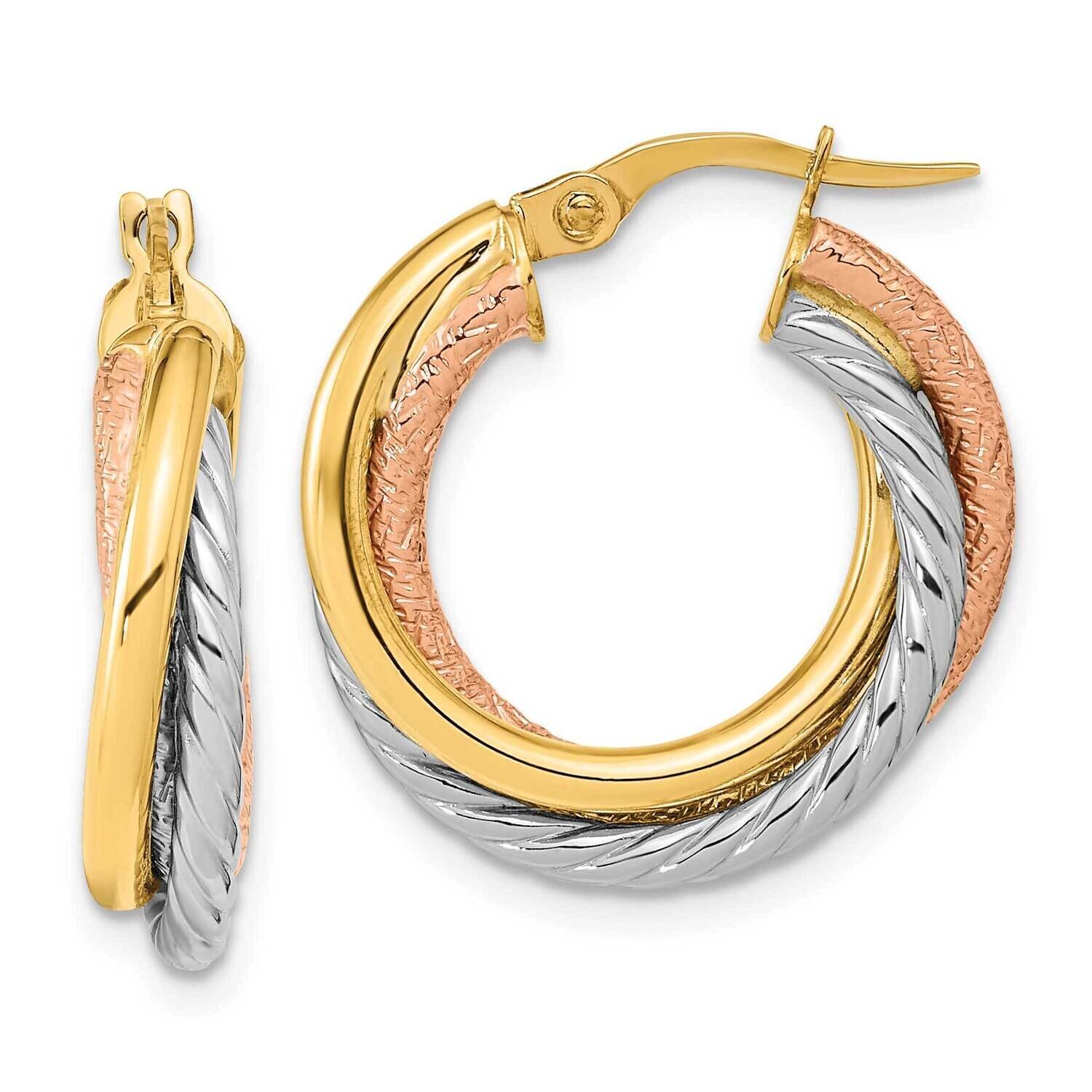 White and Rose Rhodium Polished and Textured Hoop Earrings 14k Gold TF2121, MPN: TF2121, 8839579901…