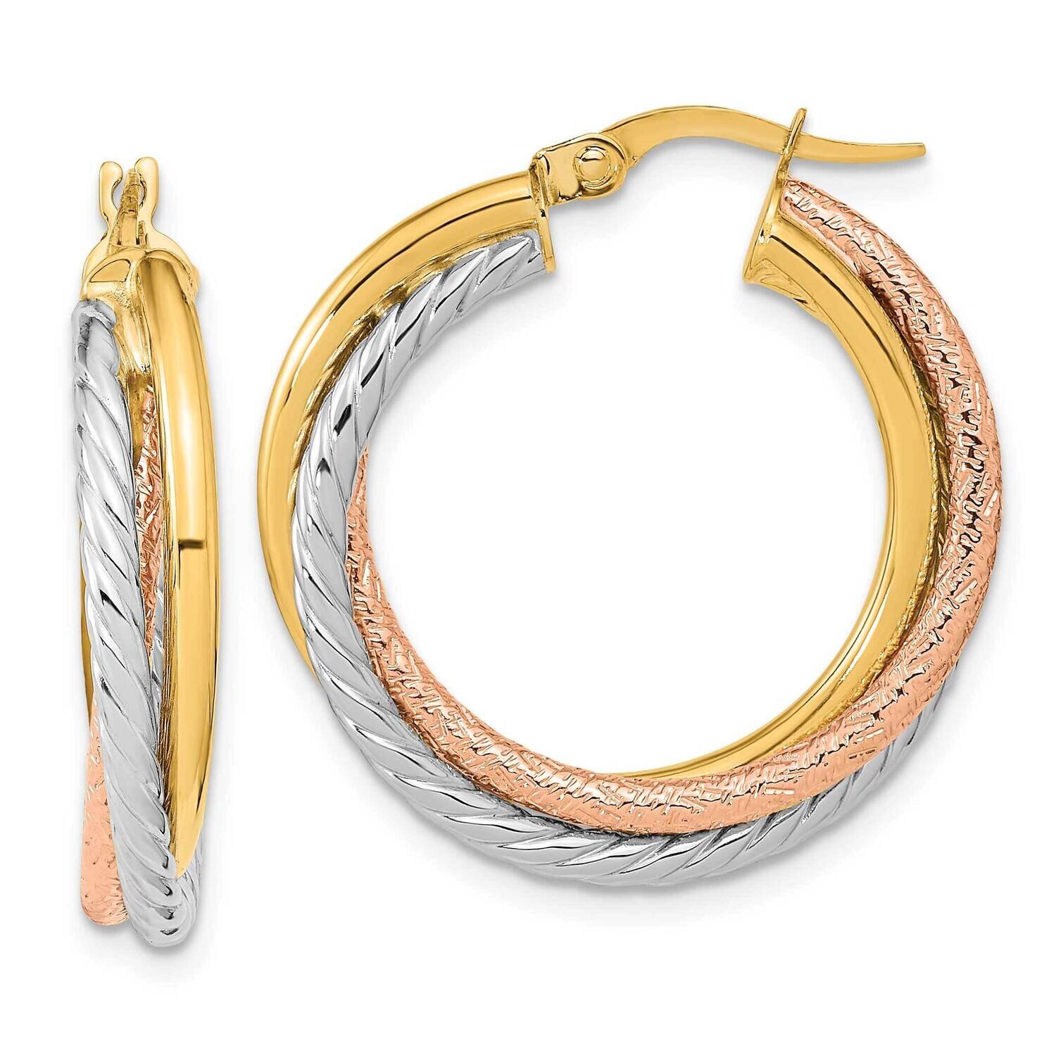 White and Rose Rhodium Polished and Textured Hoop Earrings 14k Gold TF2122
