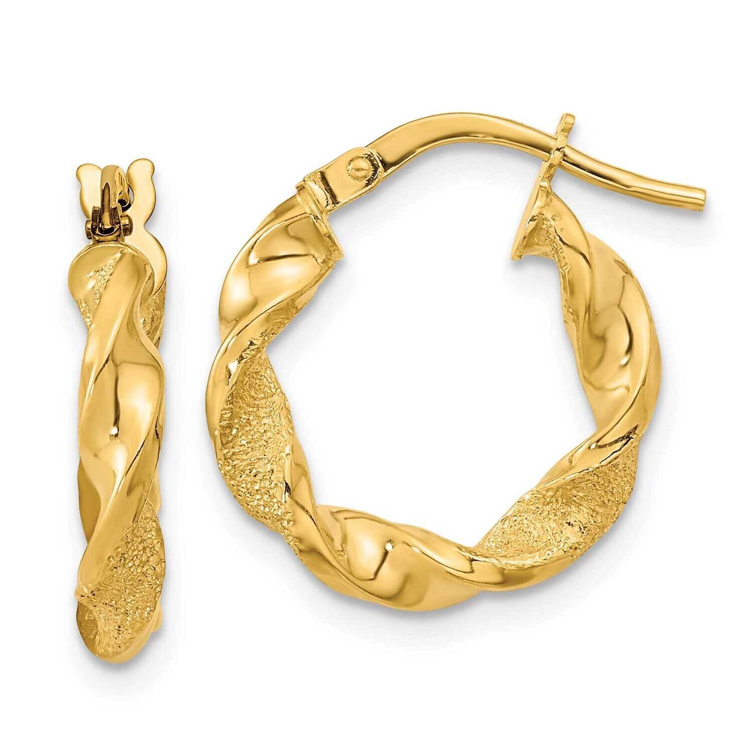 Textured Twisted Hoop Earrings 14k Gold Polished TF2125
