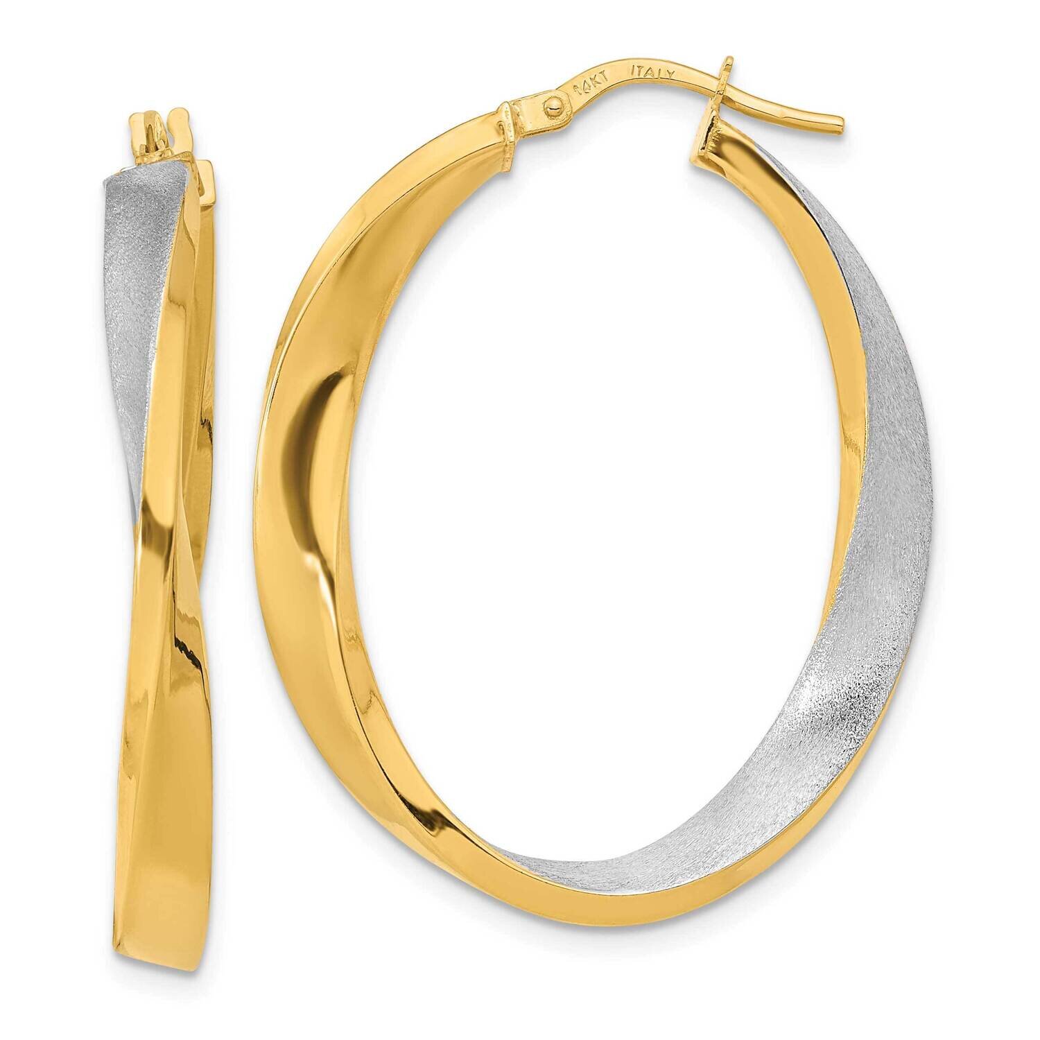 Polished and Satin Oval Twist Hoop Earrings 14k Gold with White Rhodium TF2128, MPN: TF2128, 883957…