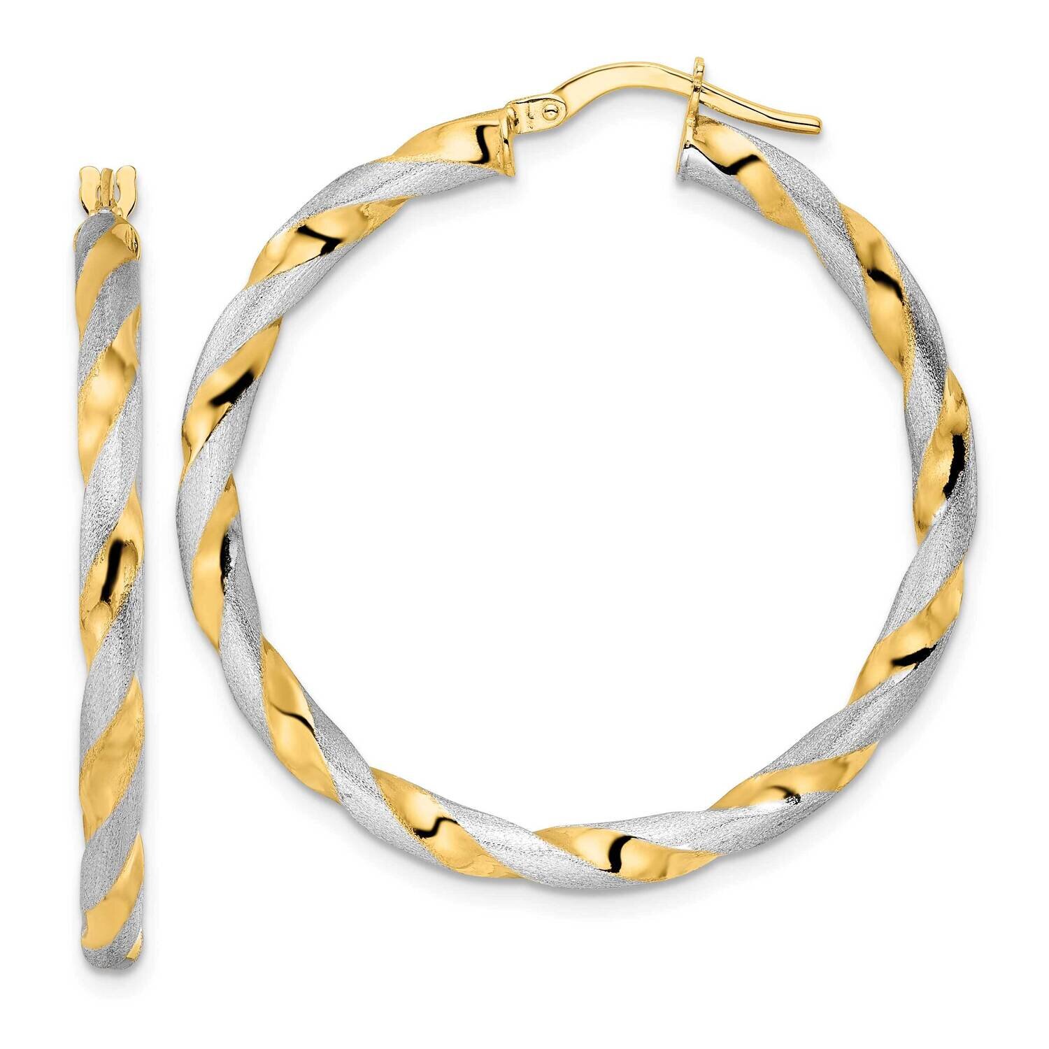 Brushed and Polished Twisted Hoop Earrings 14k Gold with White Rhodium TF2131, MPN: TF2131, 8839579…