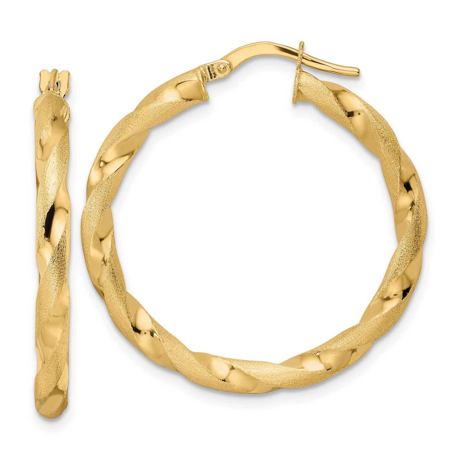 Brushed and Polished Twisted Hoop Earrings 14k Gold TF2139