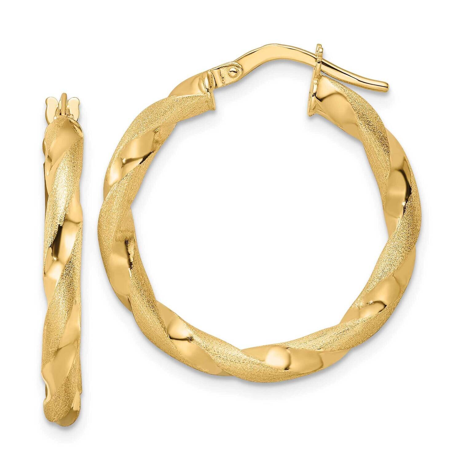 Brushed and Polished Twisted Hoop Earrings 14k Gold TF2140