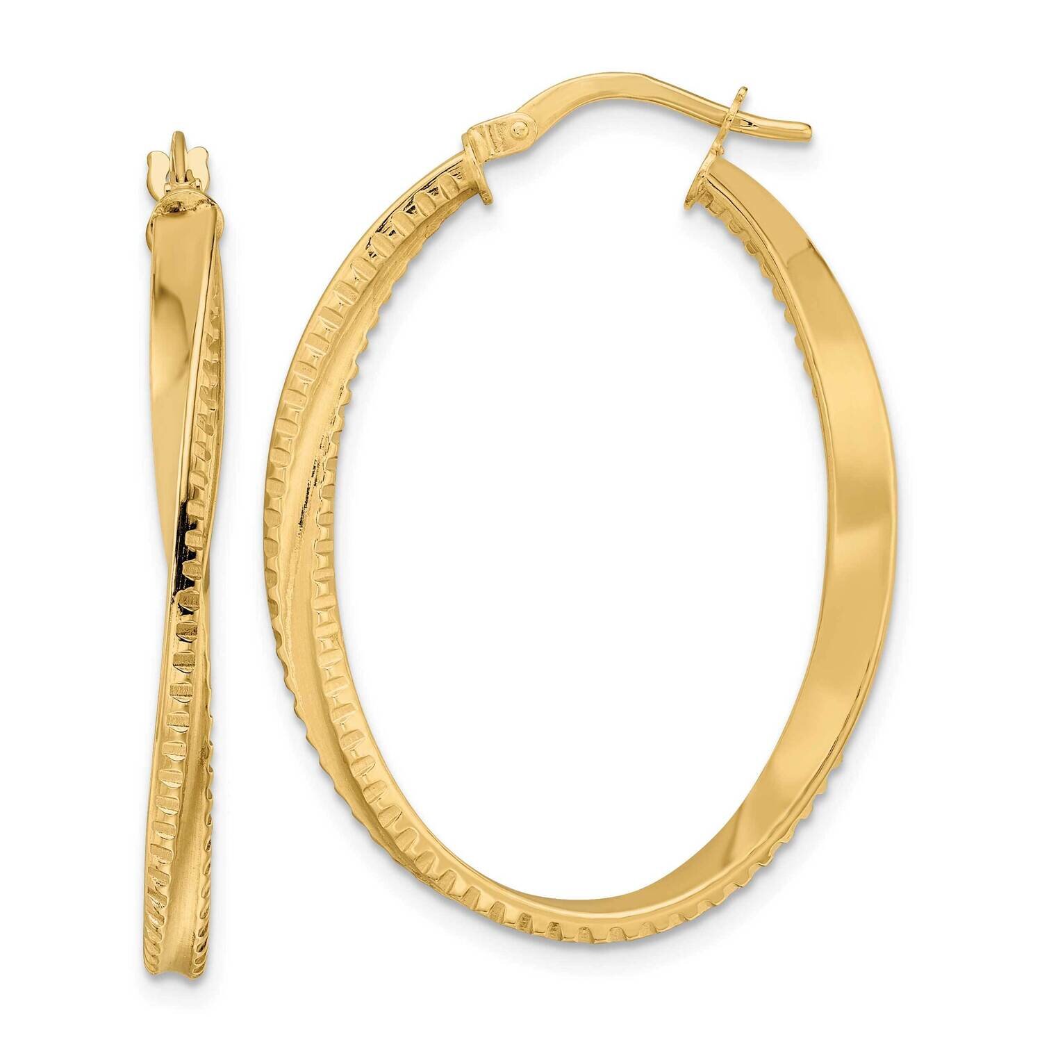 Twisted Oval Hoop Earrings 14k Gold Polished TF2144