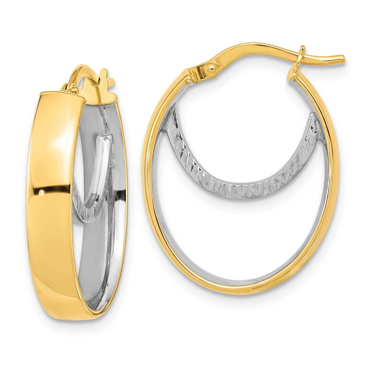 Diamond-Cut Fancy Oval Hoop Earrings 14k Two-Tone Gold Polished TF2150, MPN: TF2150, 883957992488