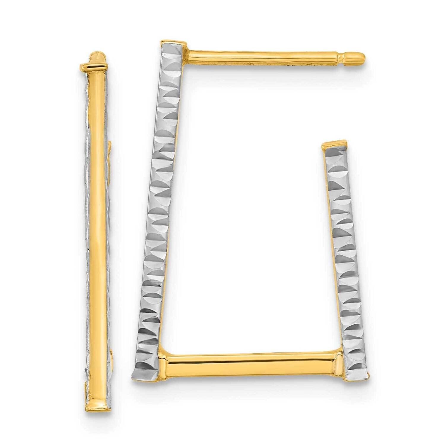 Rhodium Polished and Diamond-Cut Fancy Square Tube Hoop Earrings 14k Gold TF2152, MPN: TF2152, 8839…