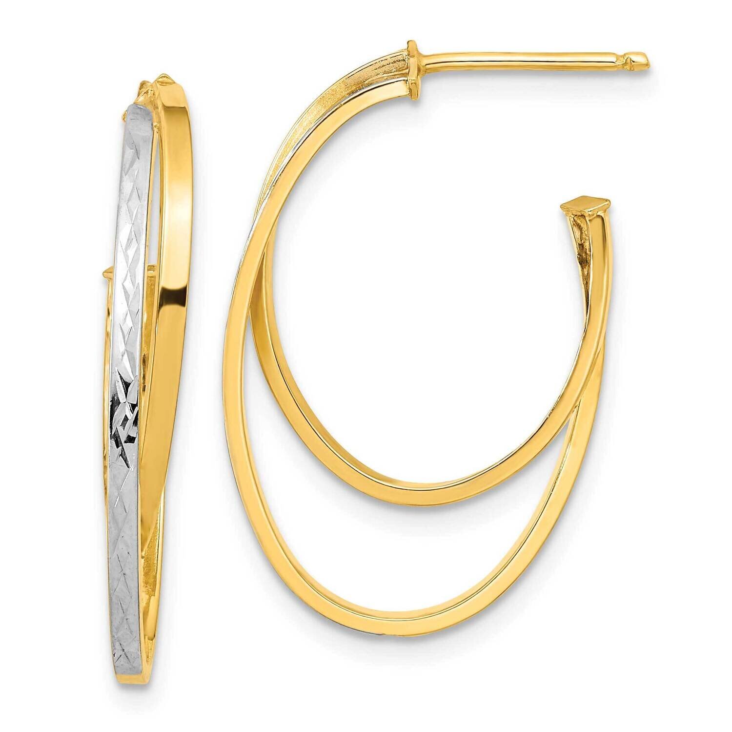 Rhodium Polished and Diamond-Cut Double J-Hoop Post Earrings 14k Gold TF2153, MPN: TF2153, 88395799…