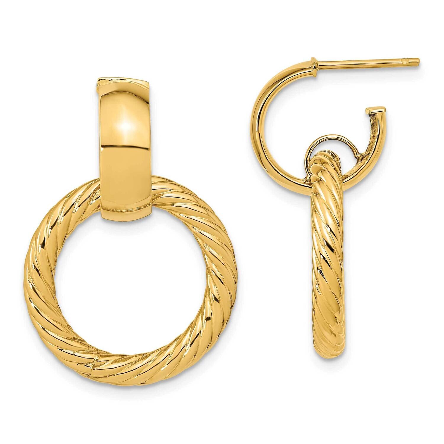 Textured Fancy Dangle Post Hoop Earrings 14k Gold Polished TF2157