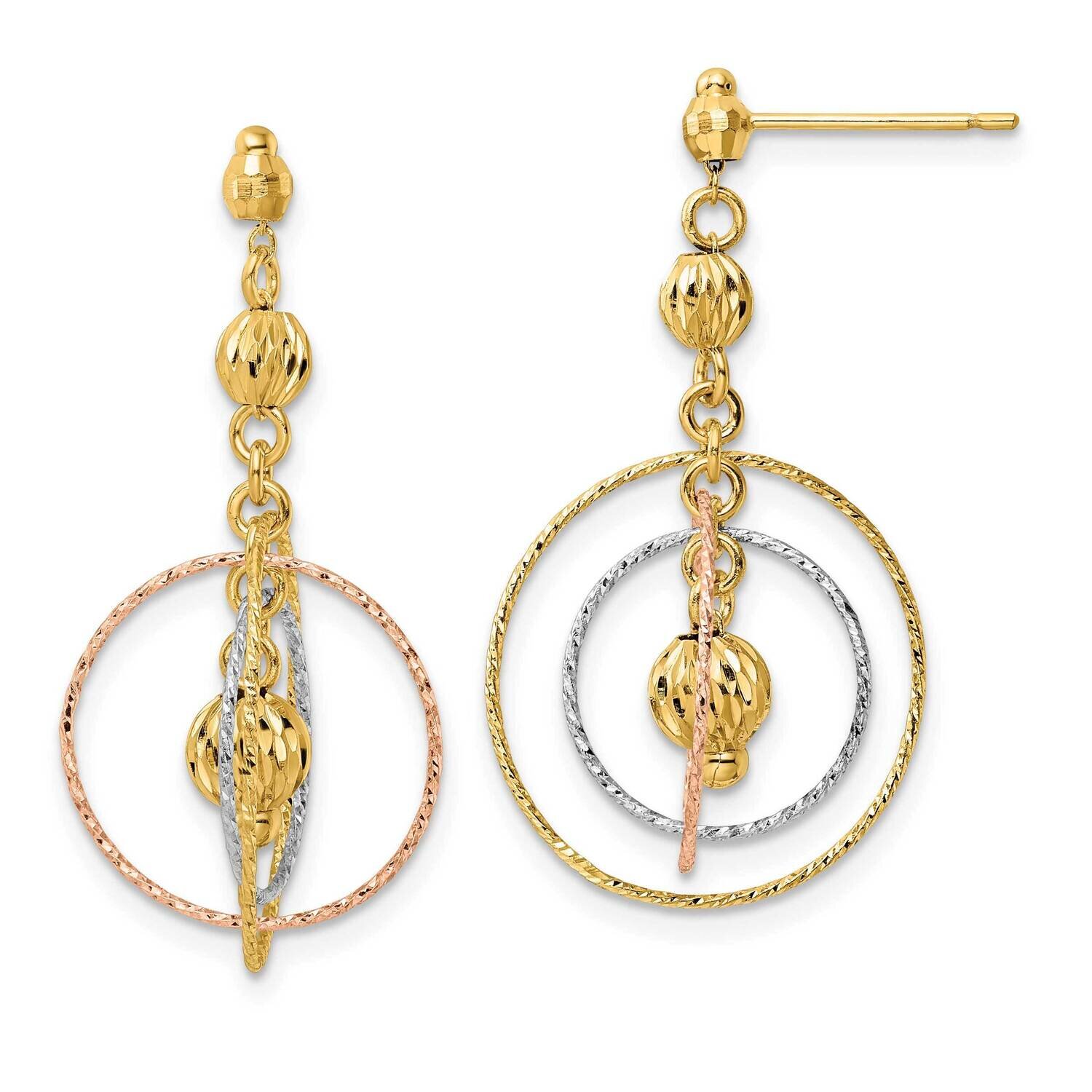 Open Circles Diamond Cut Bead Earrings 14k Tri-Color Gold TF2160, MPN: TF2160, 883957992761