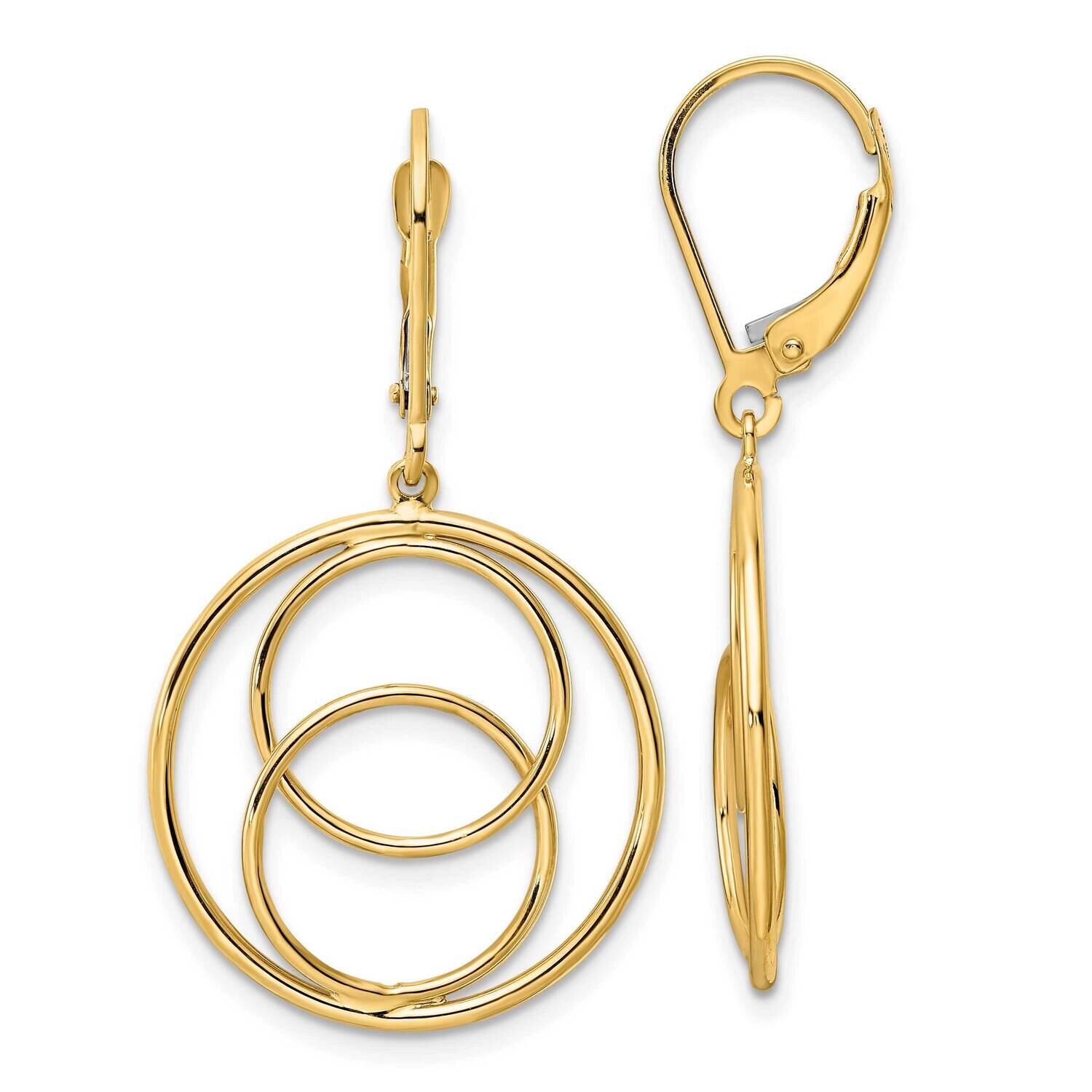 2 Circles In Circle Leverback Dangle Earrings 14k Gold Polished TF2163, MPN: TF2163, 883957993065