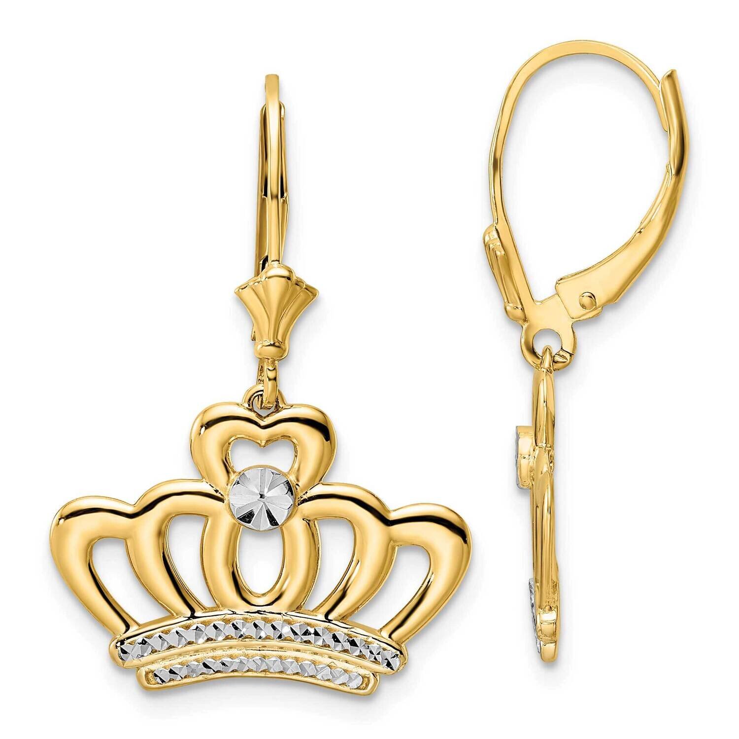 Crown Earrings 14k Gold &amp; White Rhodium Diamond-Cut TM800, MPN: TM800, 191101801310
