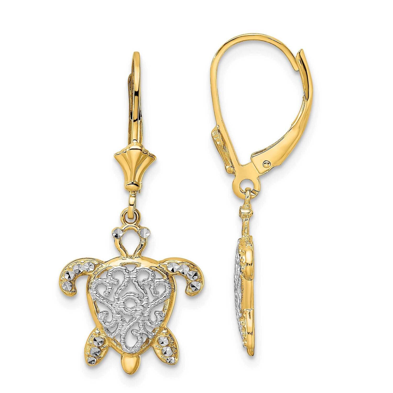 Filigree Turtle Leverback Earrings 14k Gold &amp; White Rhodium Diamond-Cut TM801, MPN: TM801, 19110180…