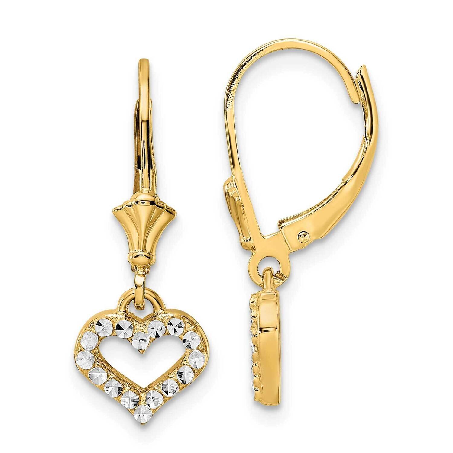 Heart Leverback Earrings 14k Gold & White Rhodium Diamond-Cut TM802