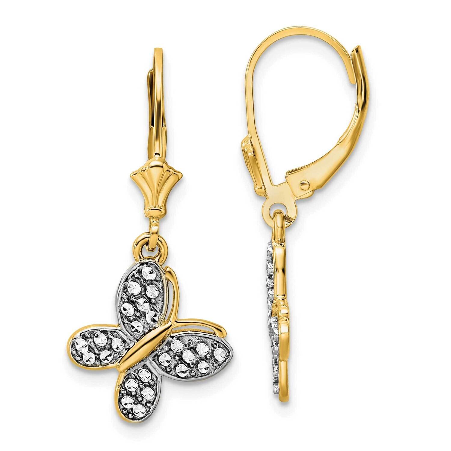 Fancy Butterfly Earrings 14k Gold & White Rhodium Diamond-Cut TM803