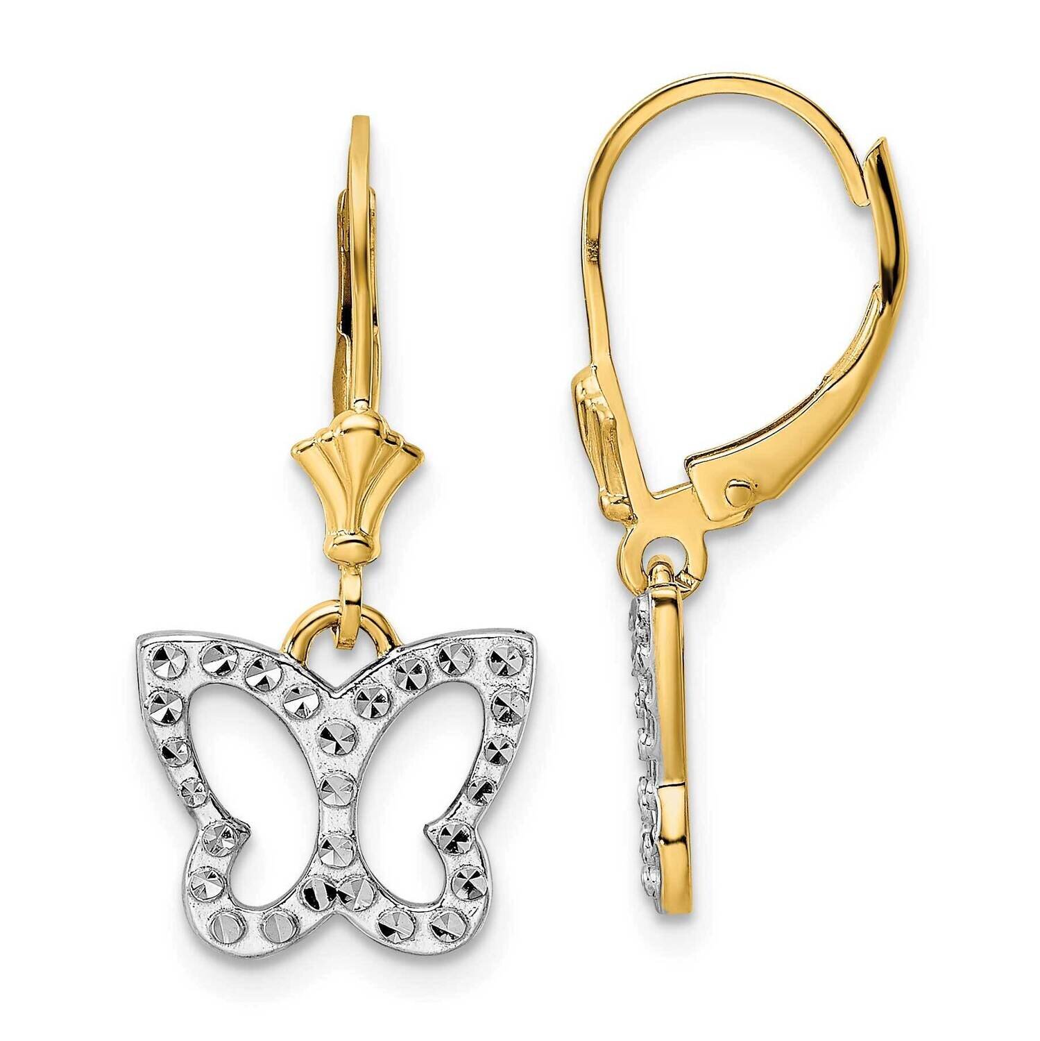 Butterfly Leverback Earrings 14k Gold & White Rhodium Diamond-Cut TM804