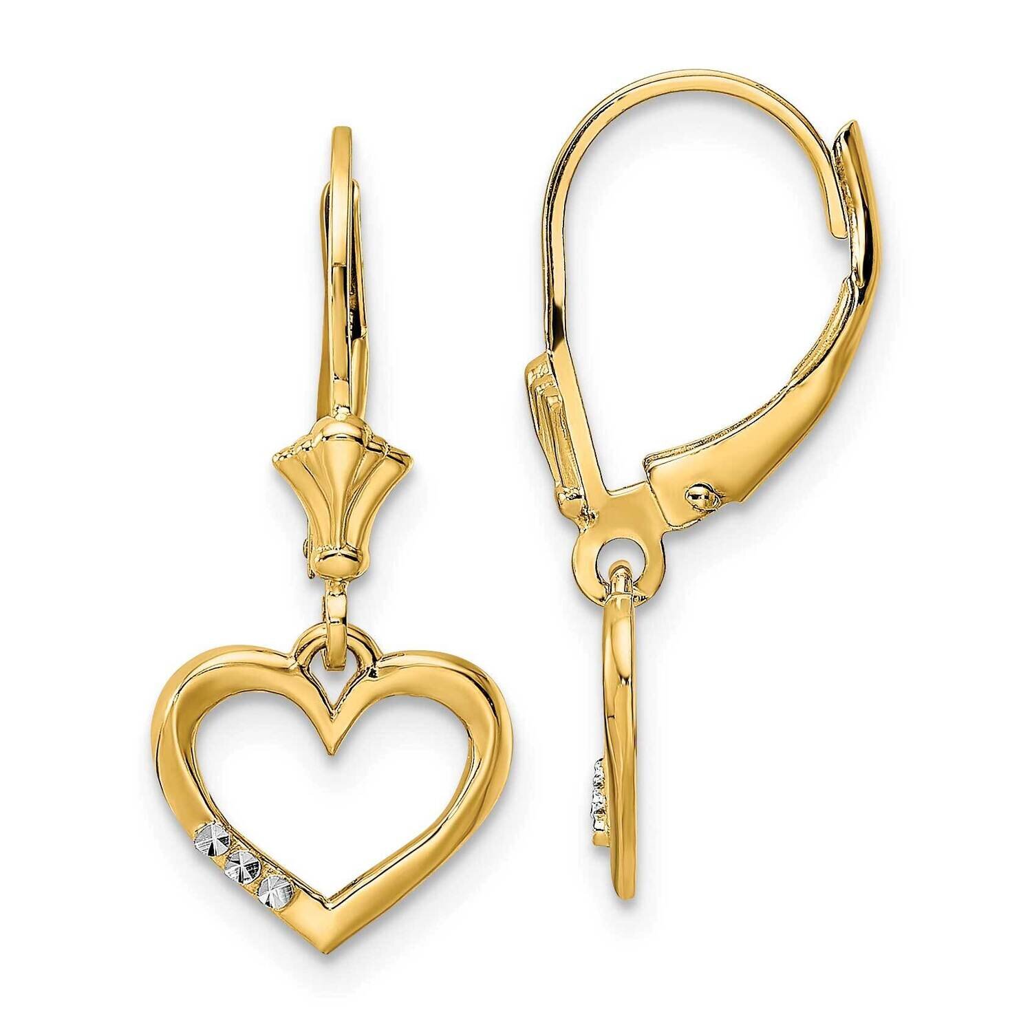 Heart Leverback Earrings 14k Gold & White Rhodium Diamond-Cut TM805