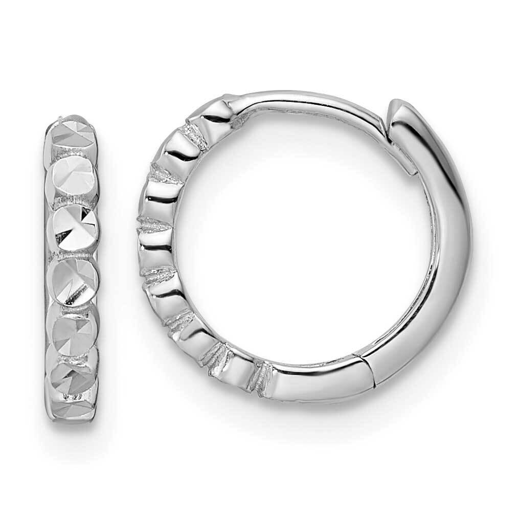 Diamond-Cut 2x12mm Hinged Hoop Earrings 14k White Gold TM808W