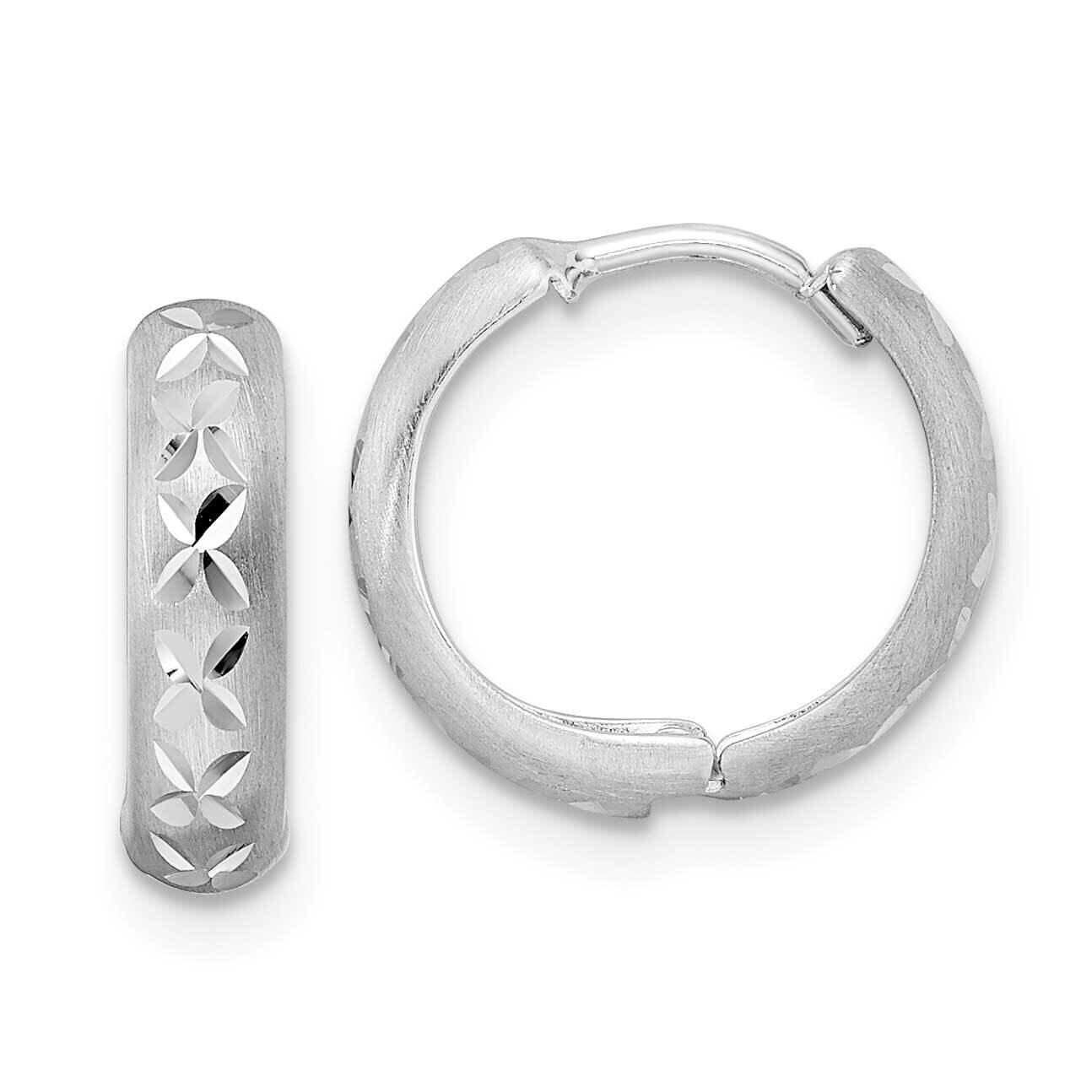 Diamond-Cut x Satin 3x13mm Hinged Hoop Earrings 14k White Gold TM809W, MPN: TM809W, 191101801228