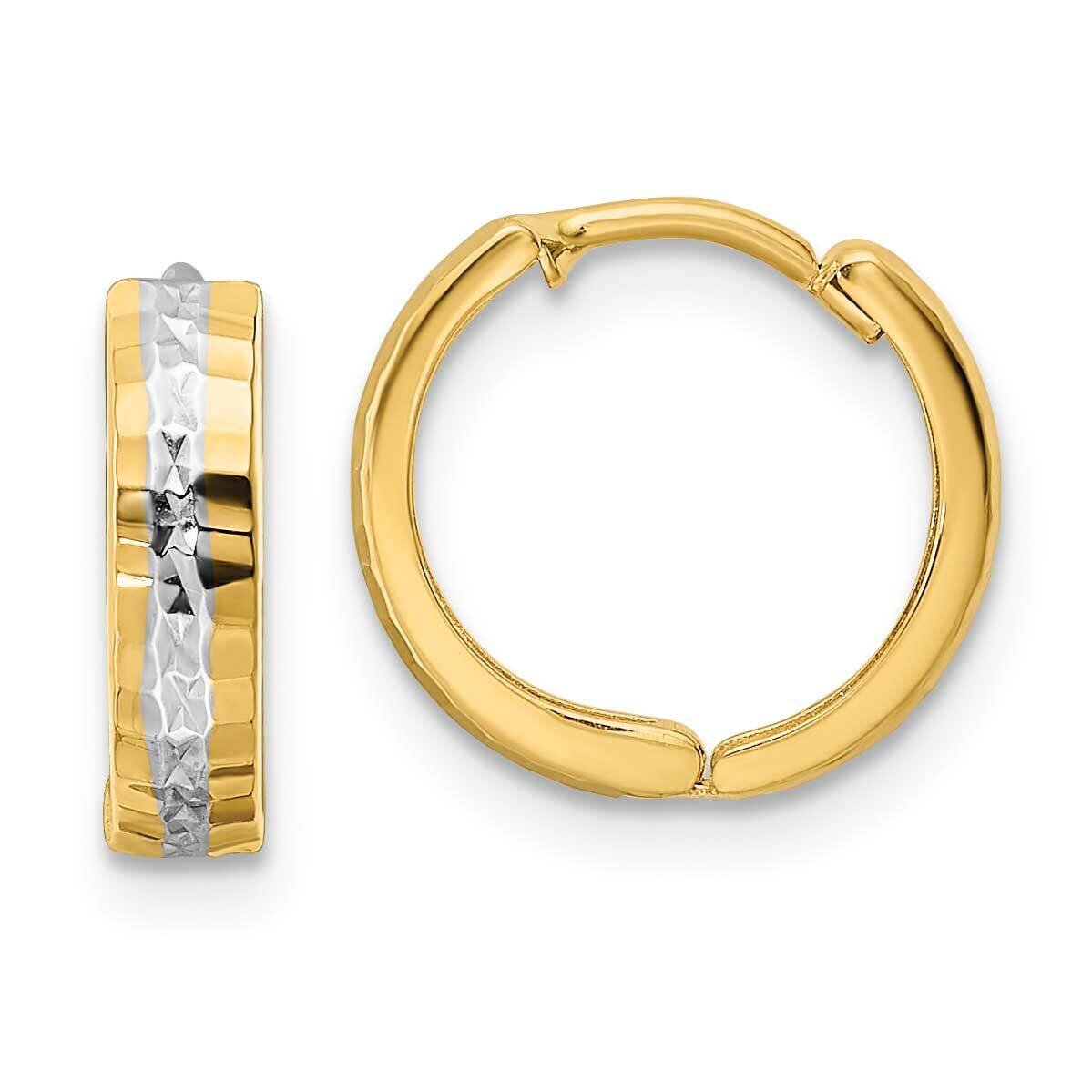 Rhodium Diamond-Cut 3x12mm Hinged Hoop Earrings 14k Gold TM810, MPN: TM810, 191101801211