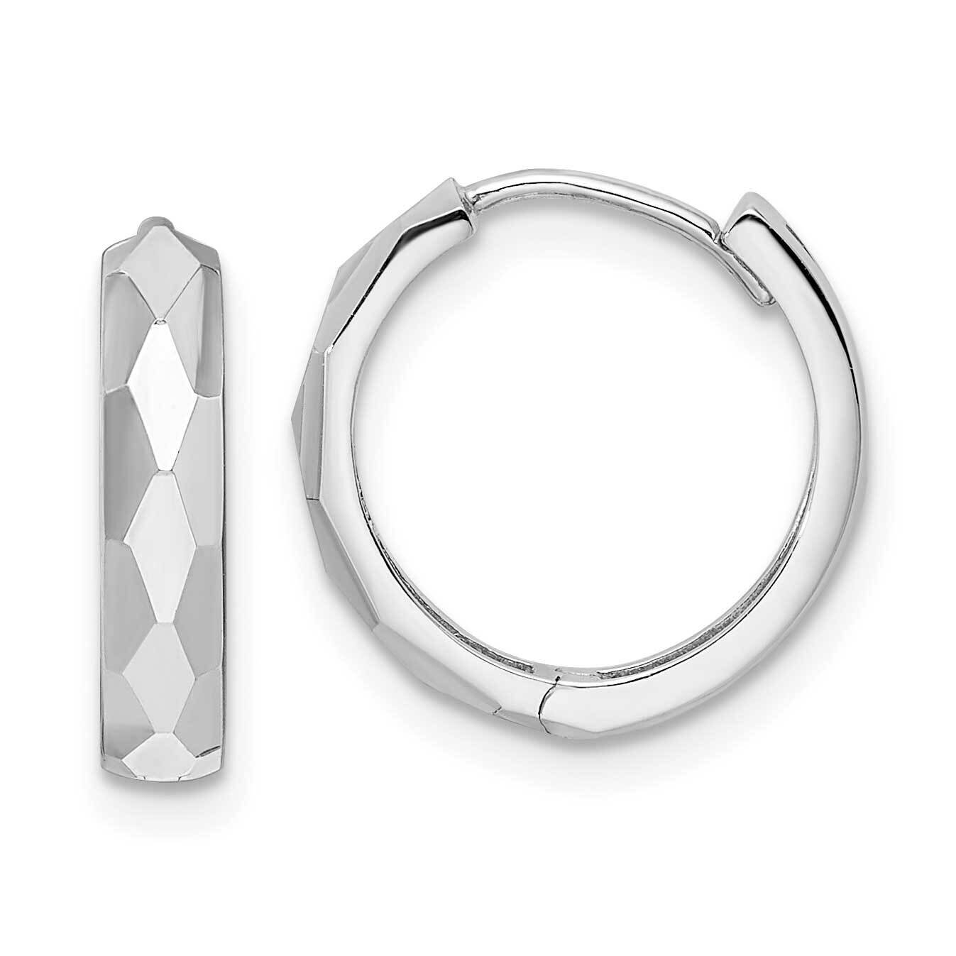 Faceted 3x15mm Hinged Hoop Earrings 14k White Gold Polished TM815W
