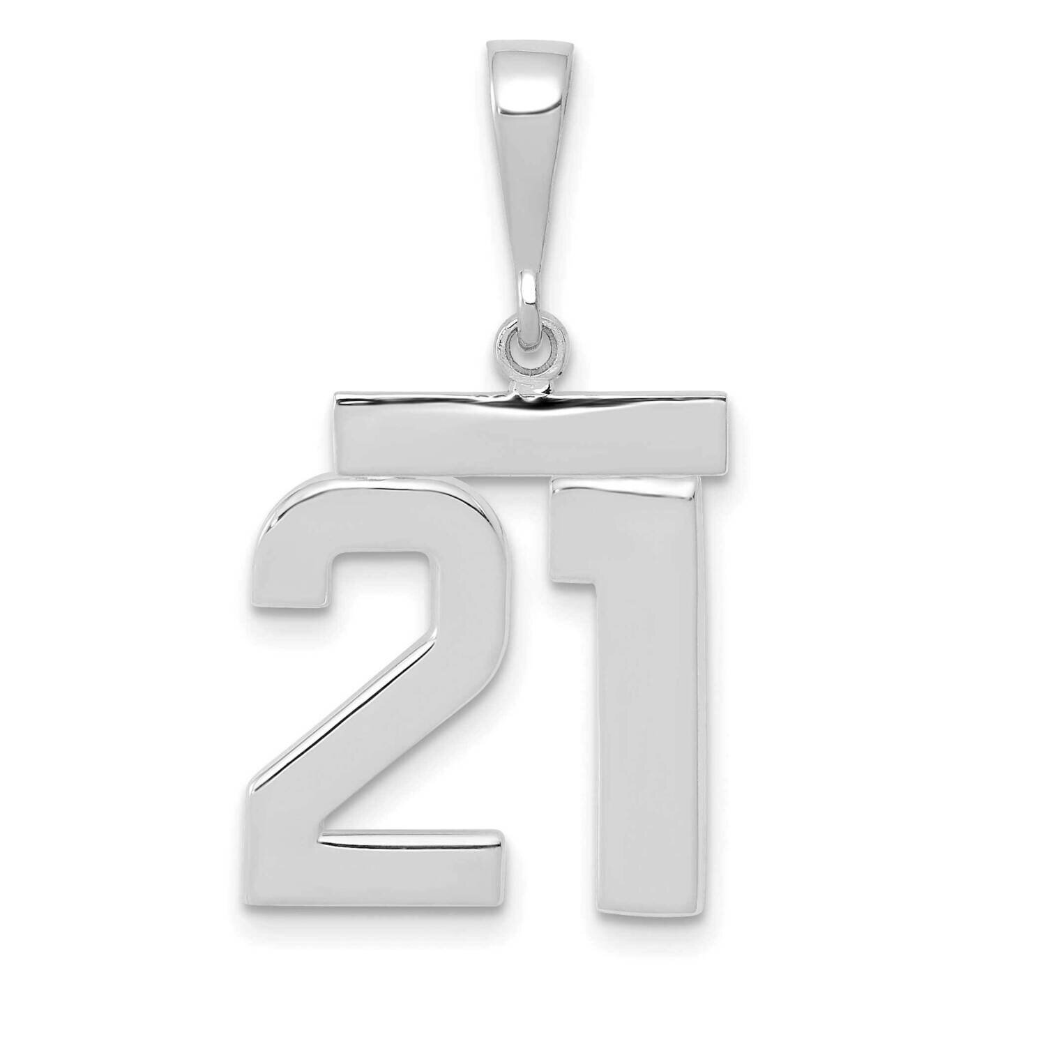 Number 21 Charm 14k White Gold Polished Medium WMP21