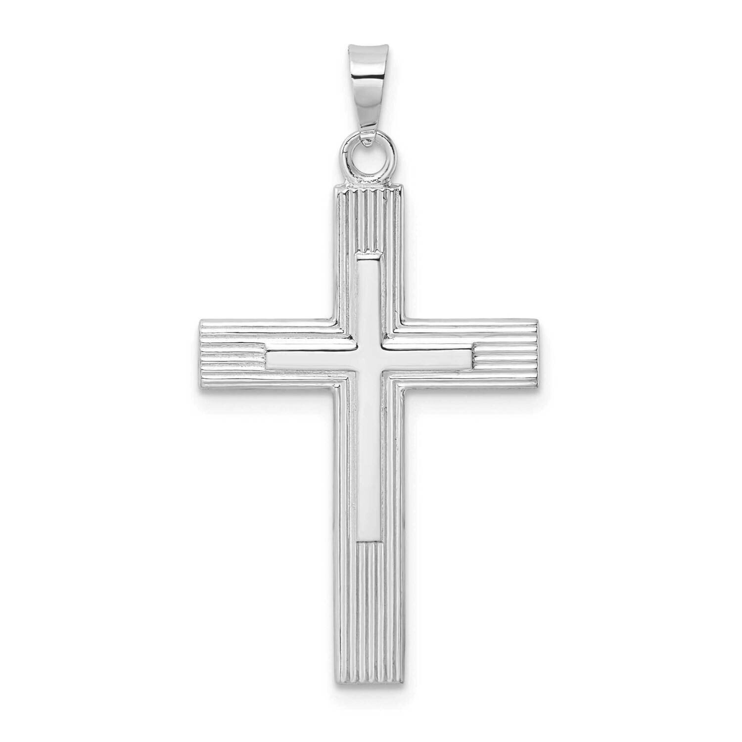 Solid Striped Double Cross Pendant 14k White Gold Polished XR1866