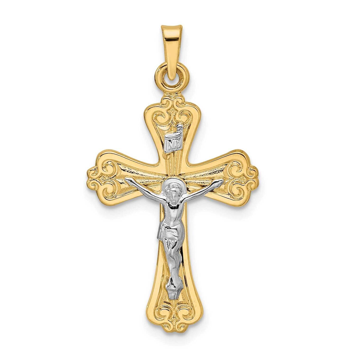 Solid Inri Crucifix Pendant 14k Two-Tone Gold Polished XR1867