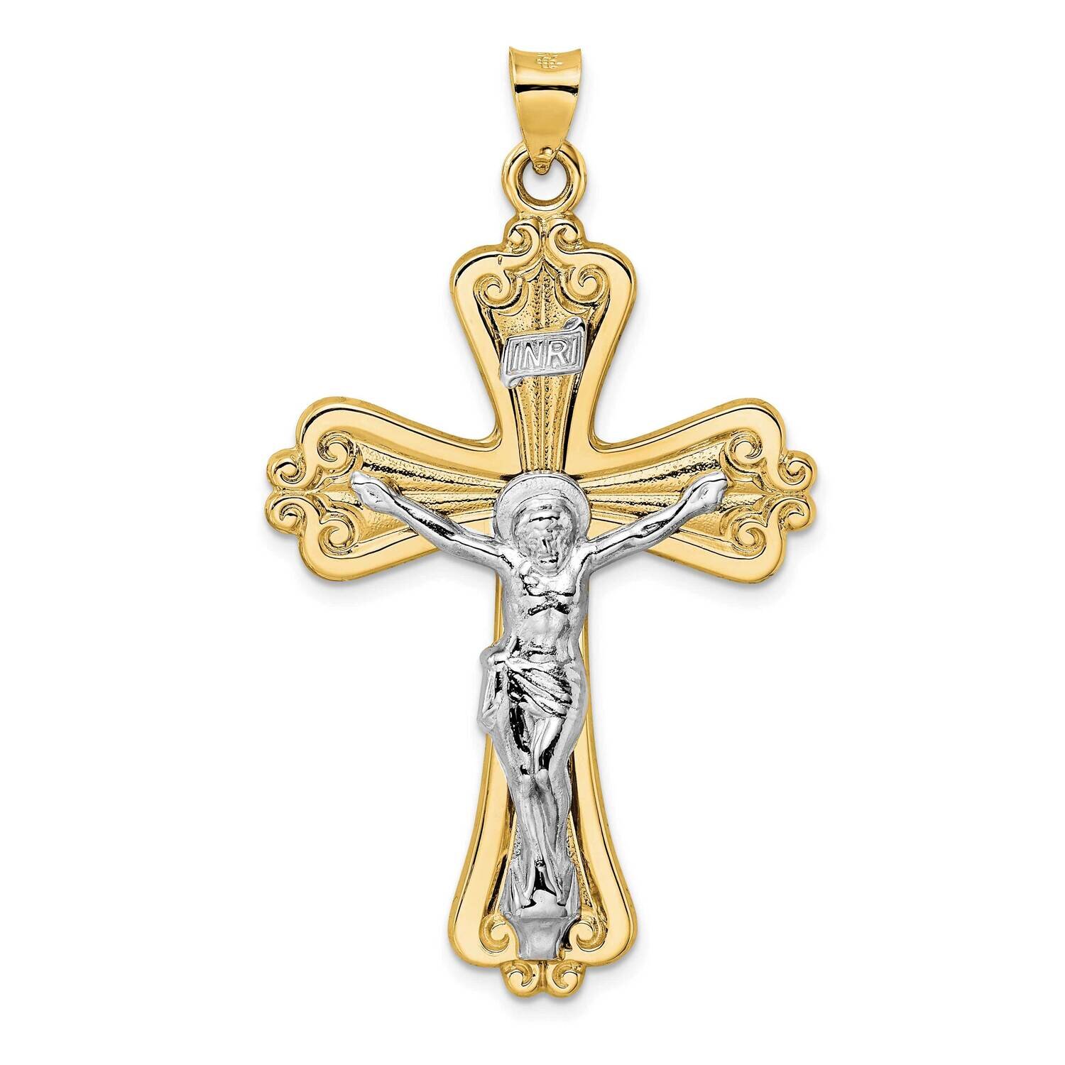 Solid Fancy Inri Crucifix Pendant 14k Two-Tone Gold Polished XR1871