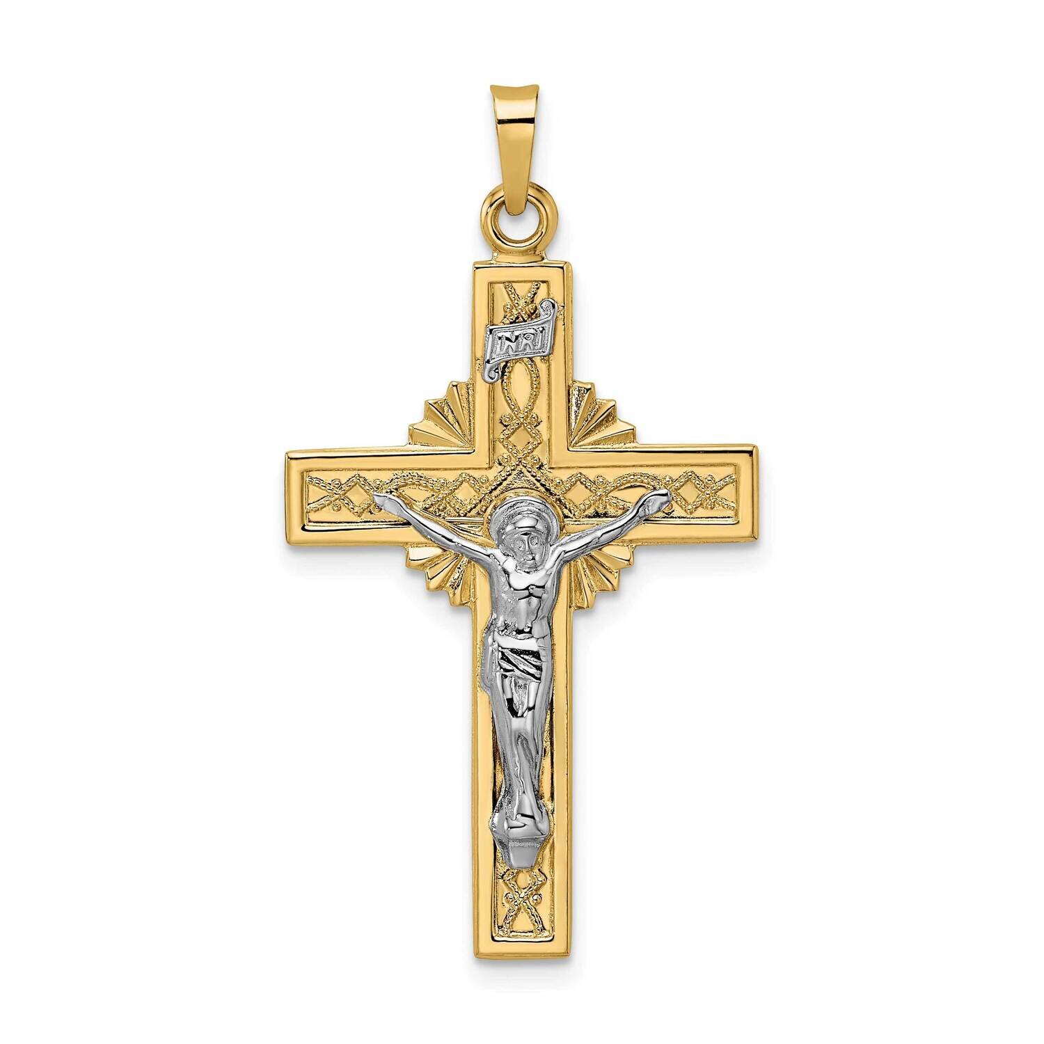 Solid Celtic Inri Crucifix Pendant 14k Two-Tone Gold Polished XR1879