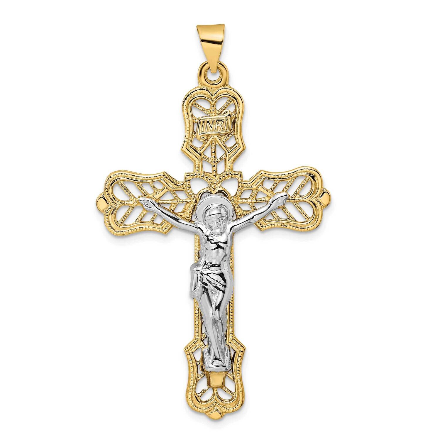 Solid Inri Filigree Crucifix Pendant 14k Two-Tone Gold XR1881