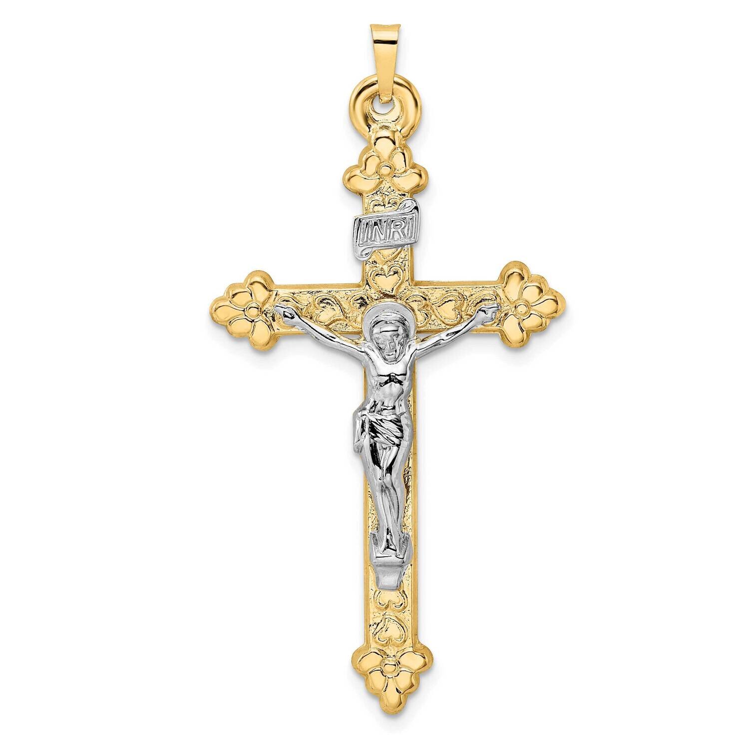 Hollow Inri Budded Crucifix Pendant 14k Two-Tone Gold Polished XR1883, MPN: XR1883, 196904091388