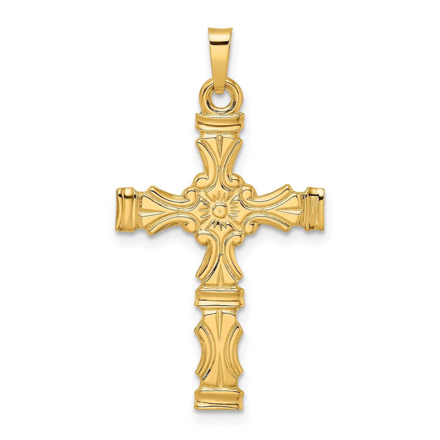 Solid Floral Center Cross Pendant 14k Gold Polished XR1890, MPN: XR1890,