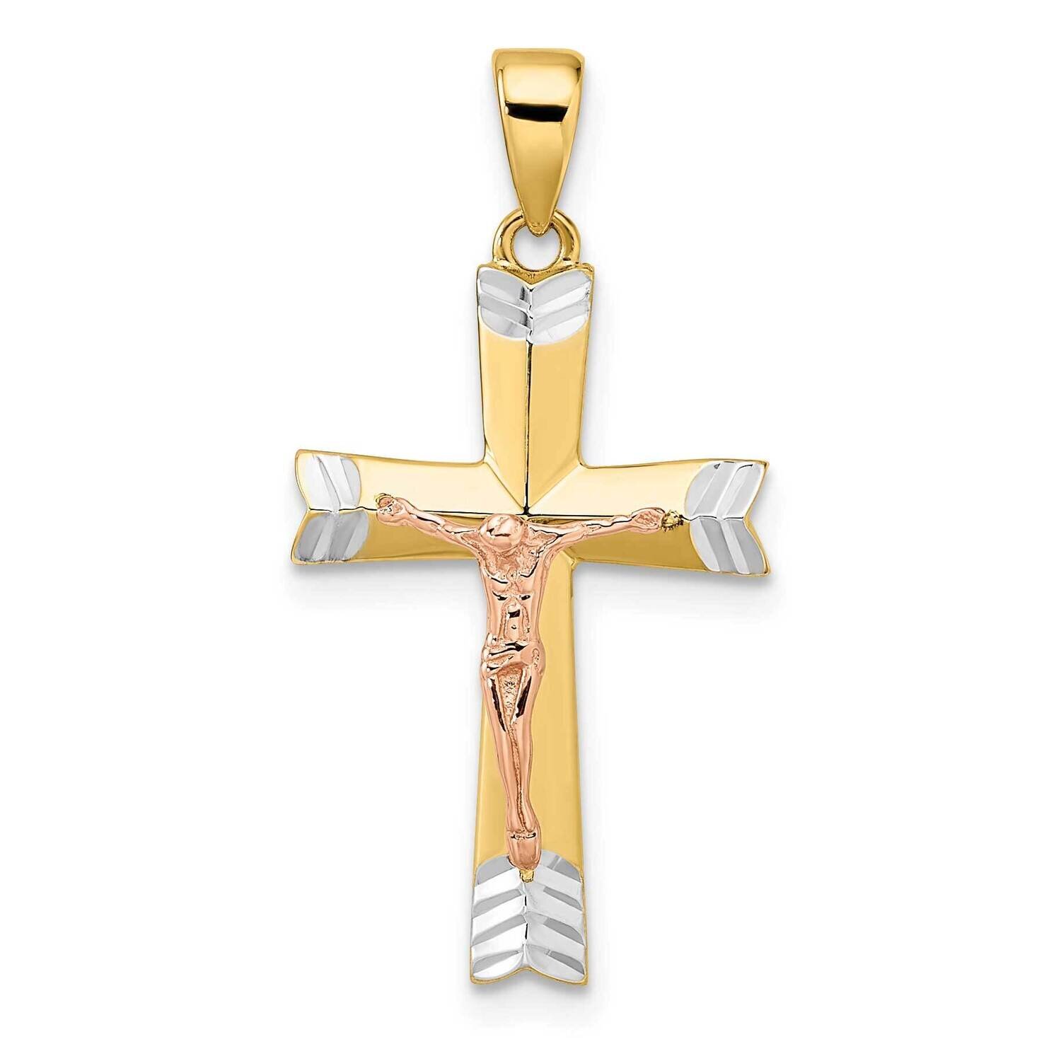 Yellow and Rose Gold with White Rhodium Diamond-Cut Crucifix Pendant 14k Gold XR1896