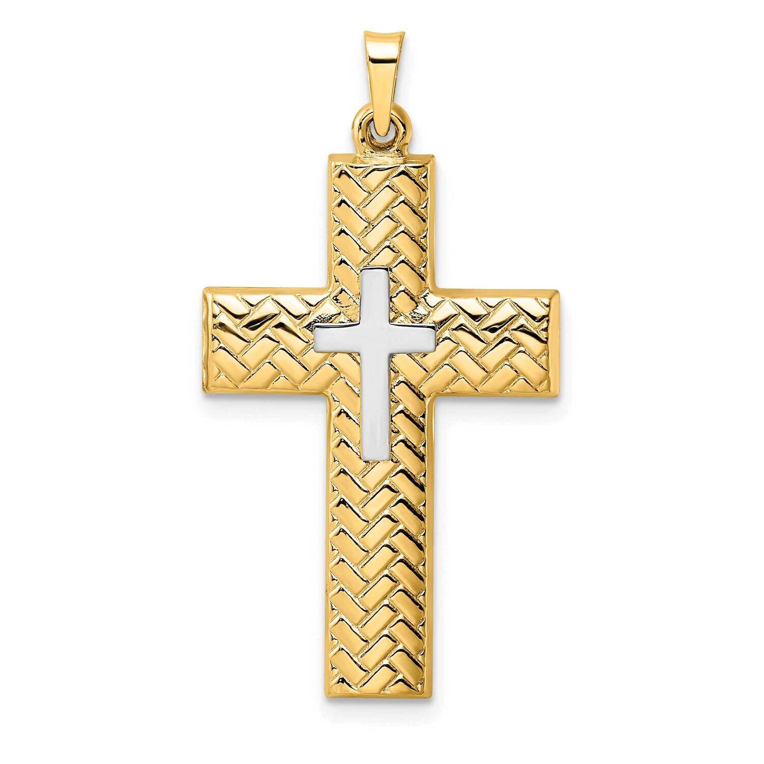 Hollow Woven Double Cross Pendant 14k Two-Tone Gold Polished XR1898