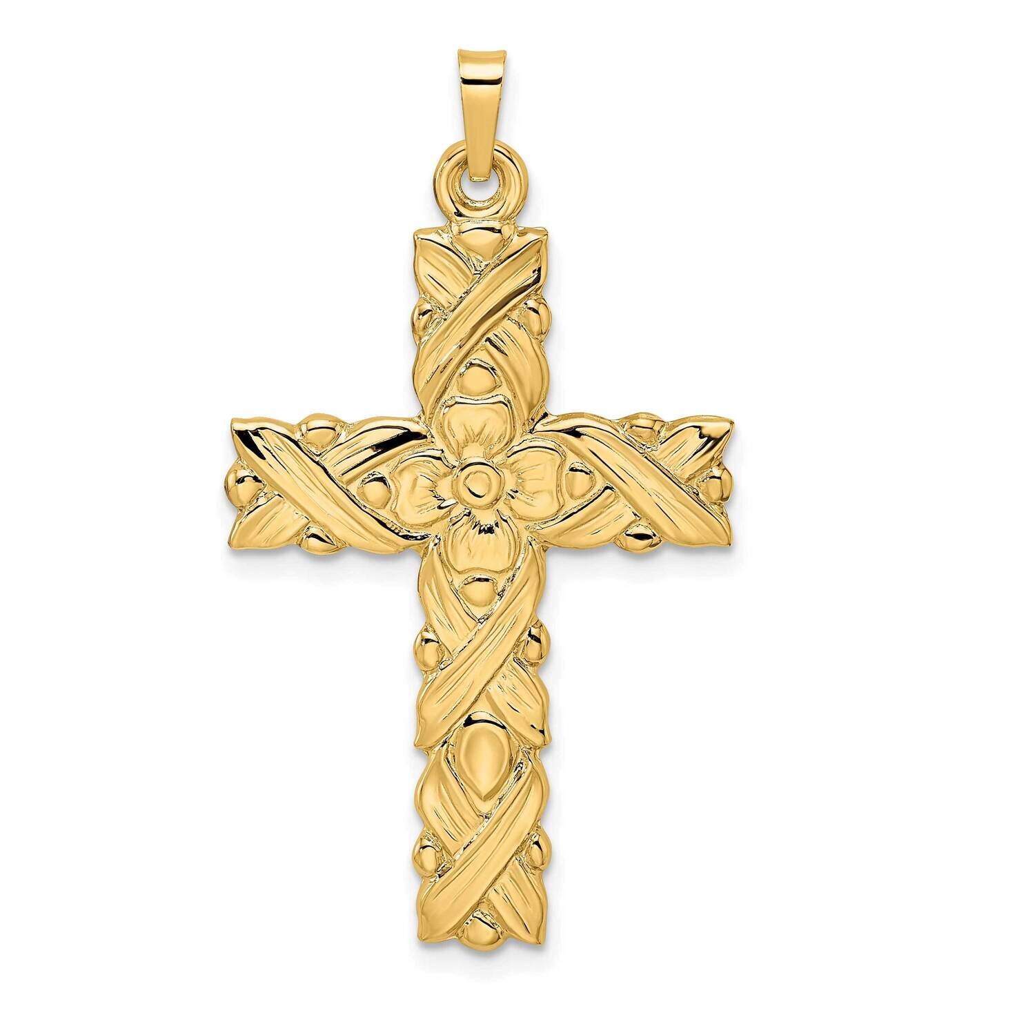 Textured Floral Solid Cross Pendant 14k Gold Polished XR1900, MPN: XR1900, 196904094679