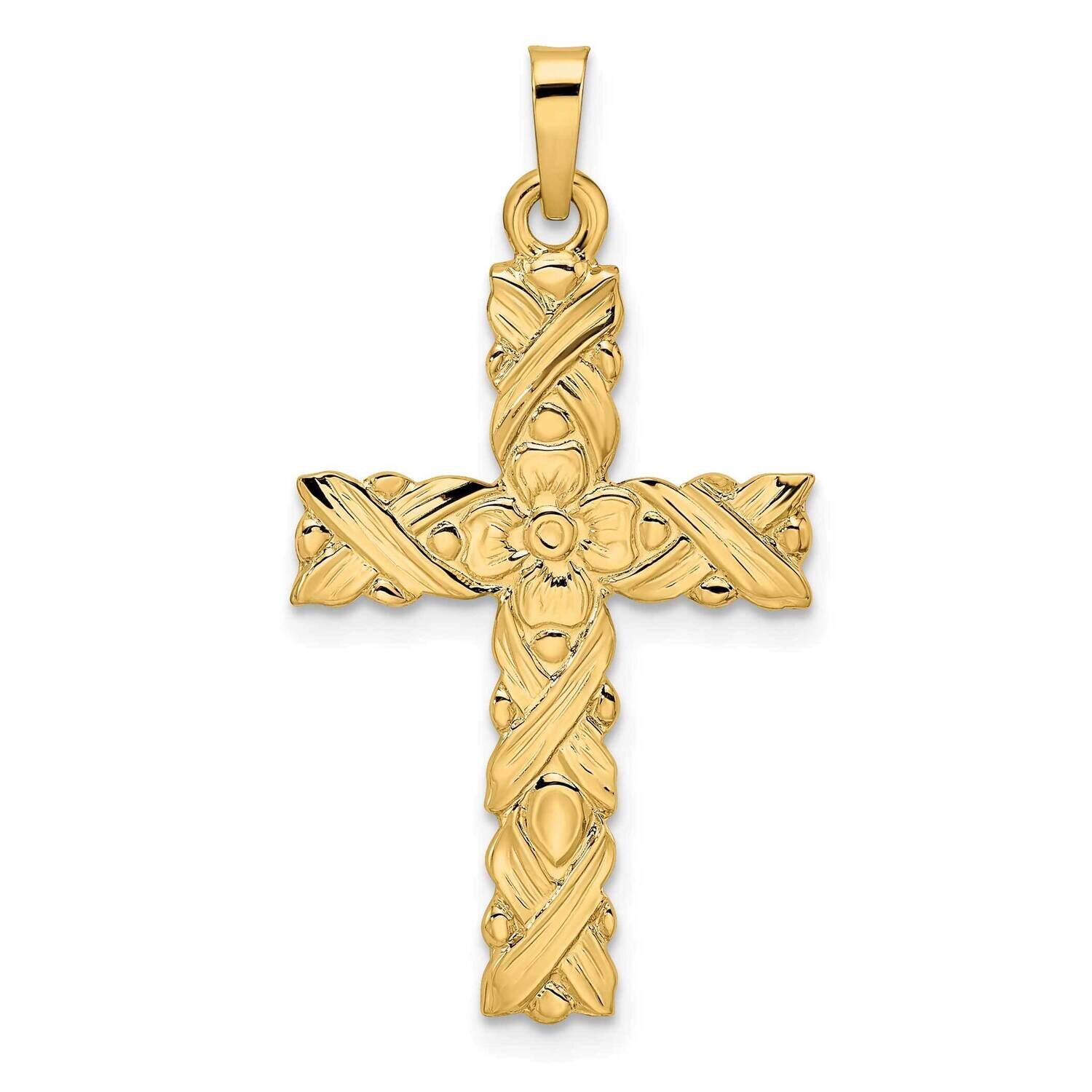 Textured Solid Floral Cross Pendant 14k Gold Polished XR1902, MPN: XR1902, 196904094655