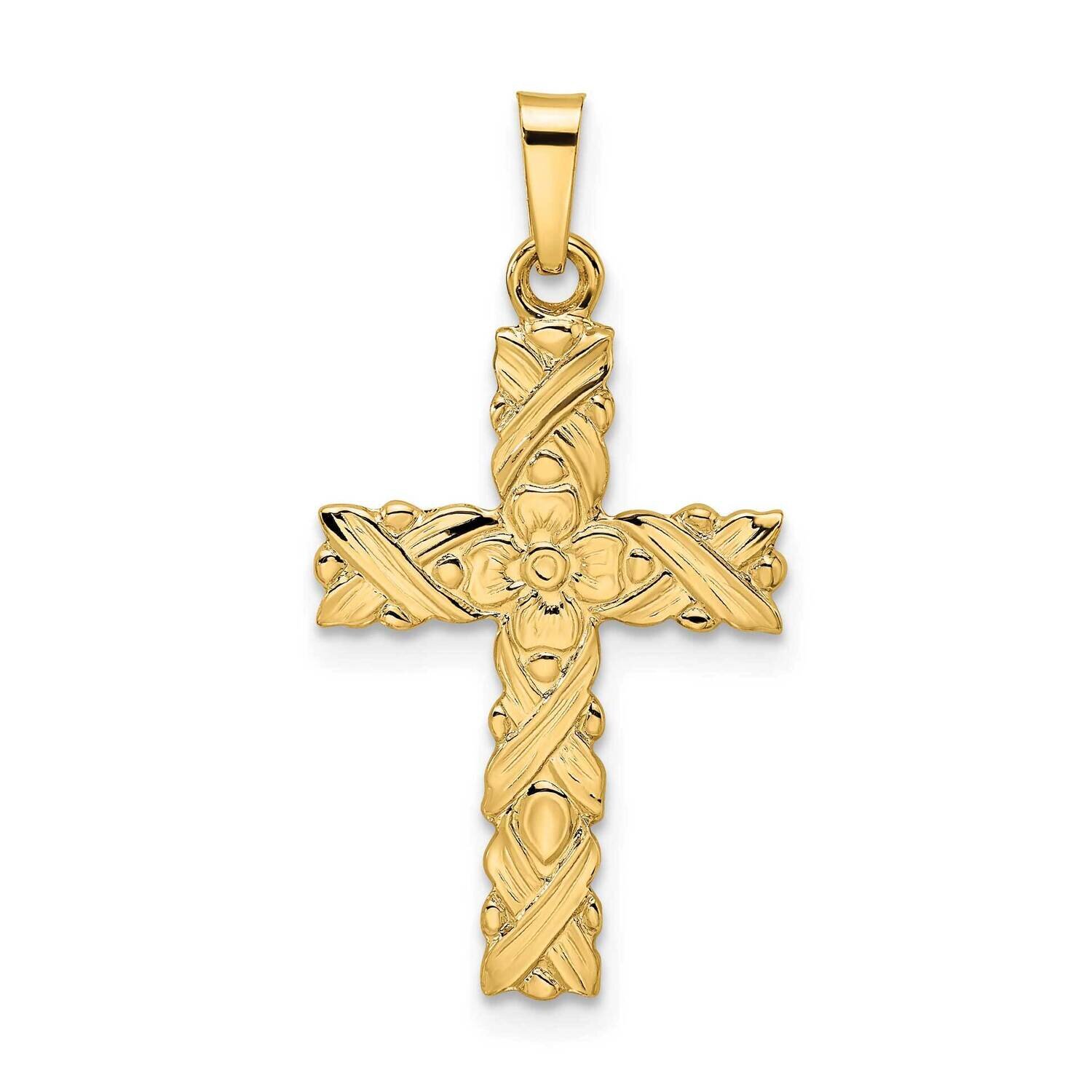 Textured Solid Floral Cross Pendant 14k Gold Polished XR1904, MPN: XR1904, 196904094631