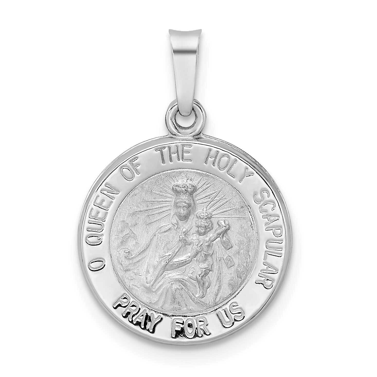Satin Hollow Queen of Holy Scapular Medal 14k White Gold Polished XR1911