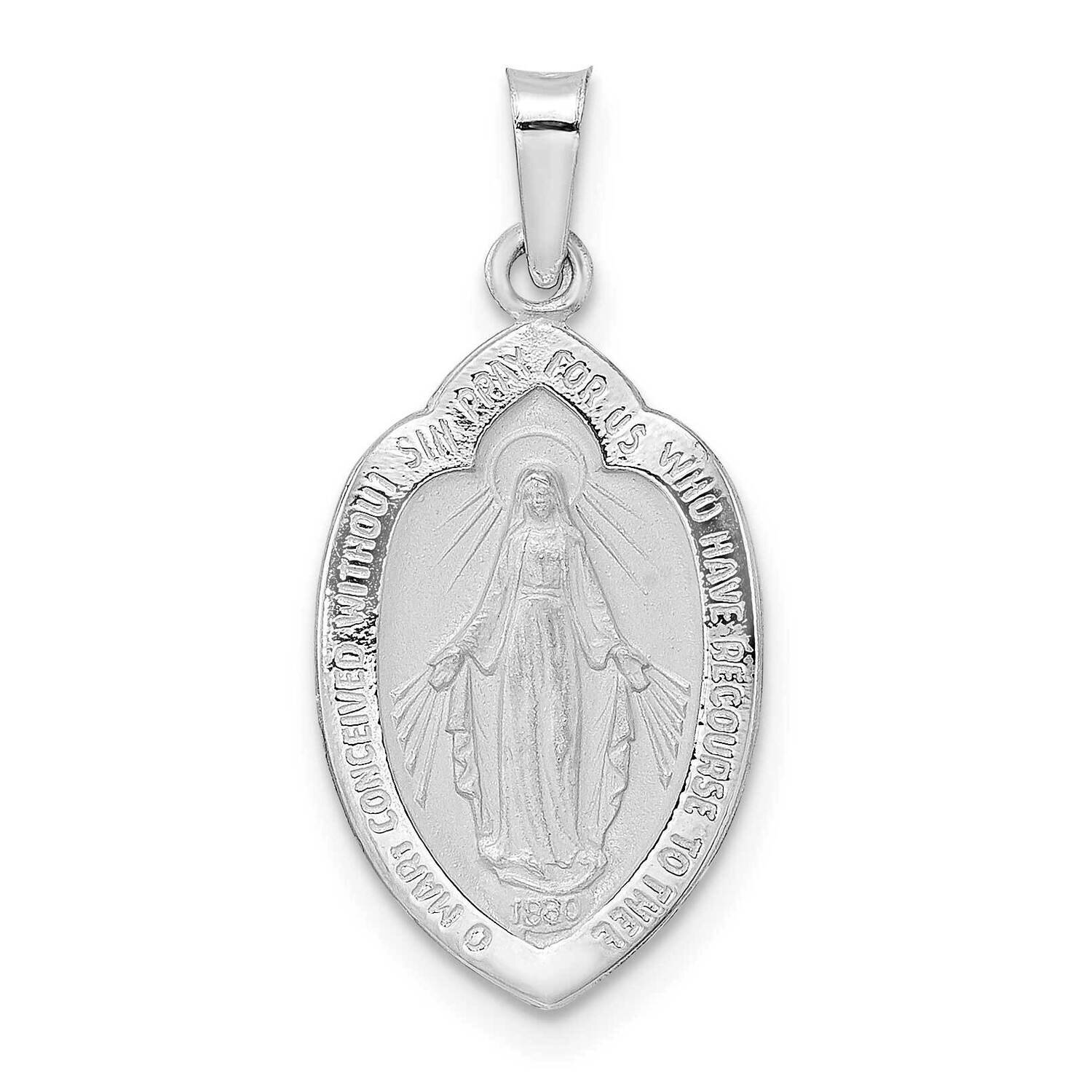 Satin Hollow Miraculous Medal Pendant 14k White Gold Polished XR1913